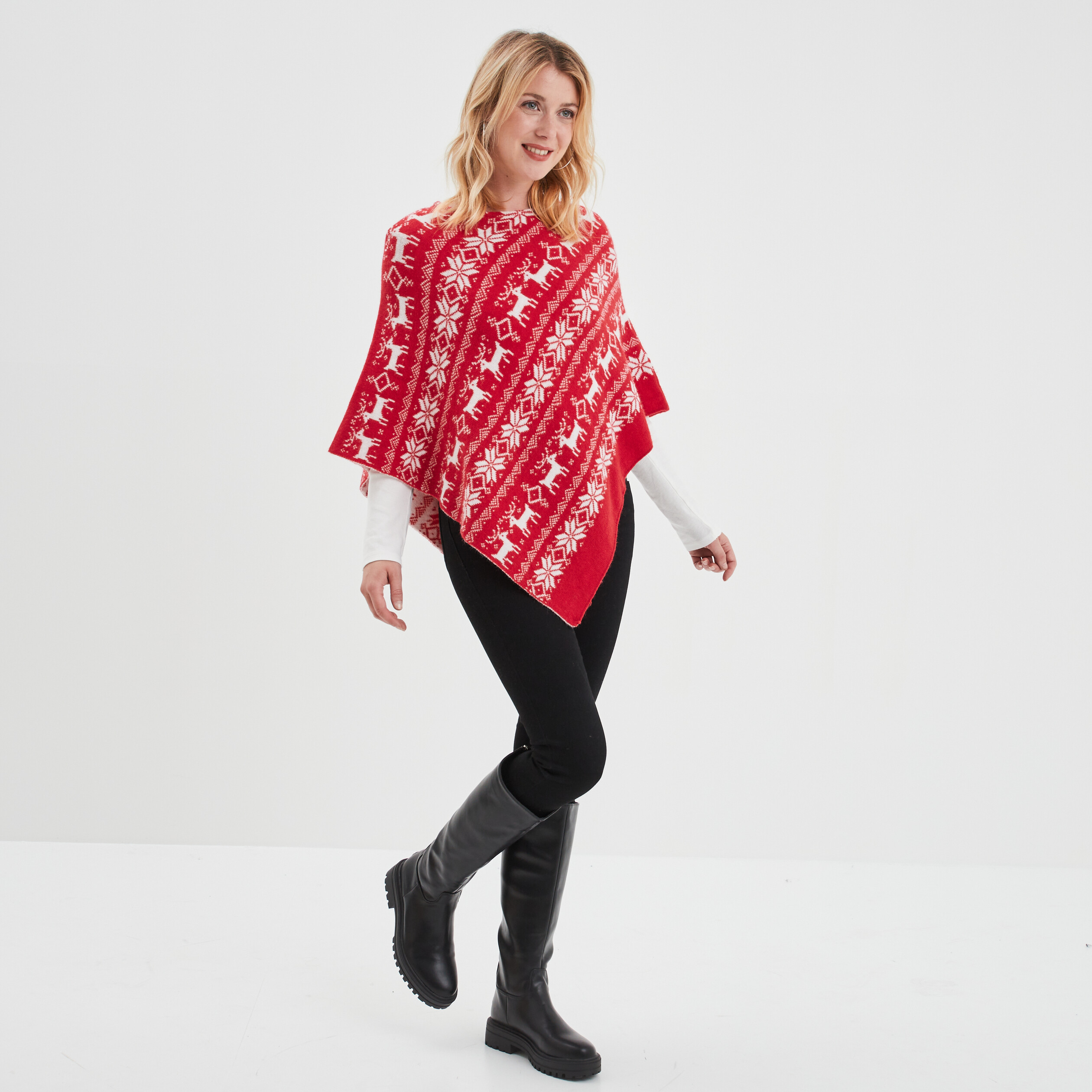 Poncho asymétrique rouge foncé femme