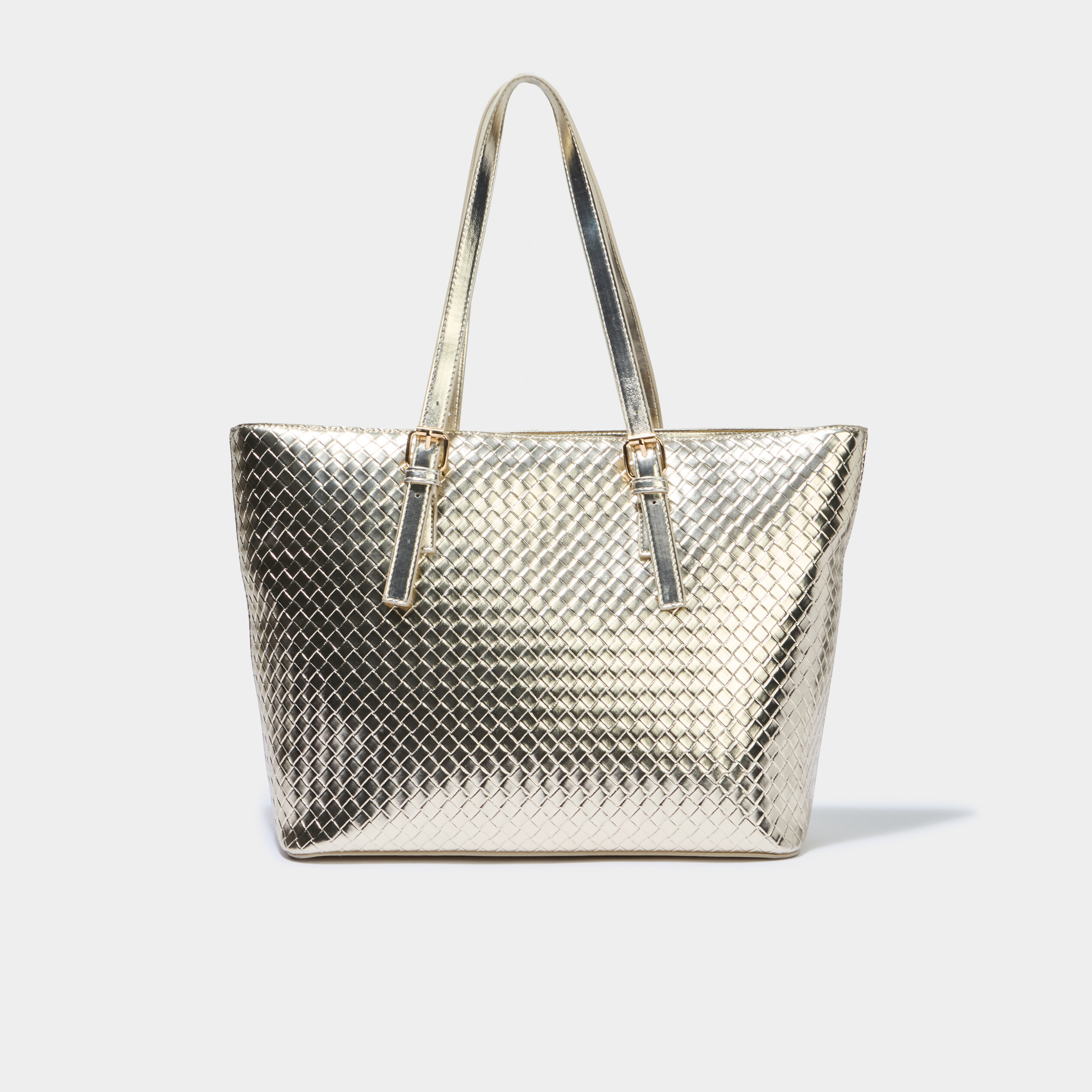 Sac cabas effet tress&eacute; couleur or femme