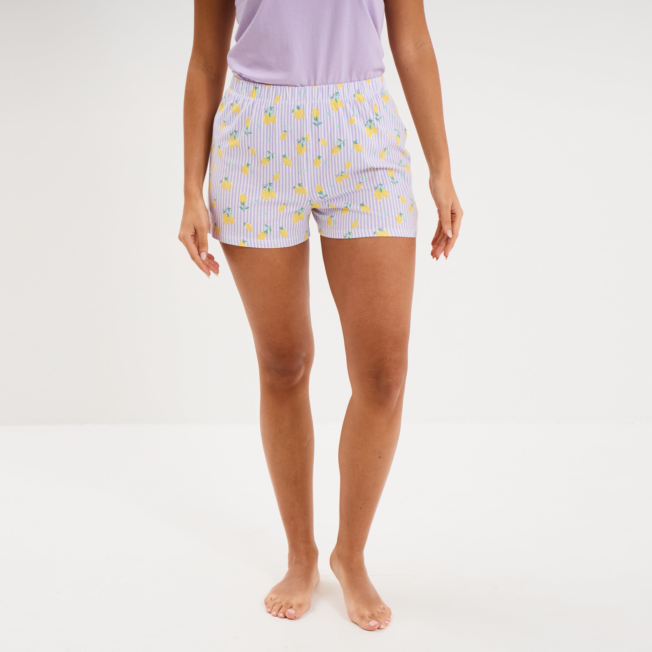 Bas de pyjama short coton ecru femme