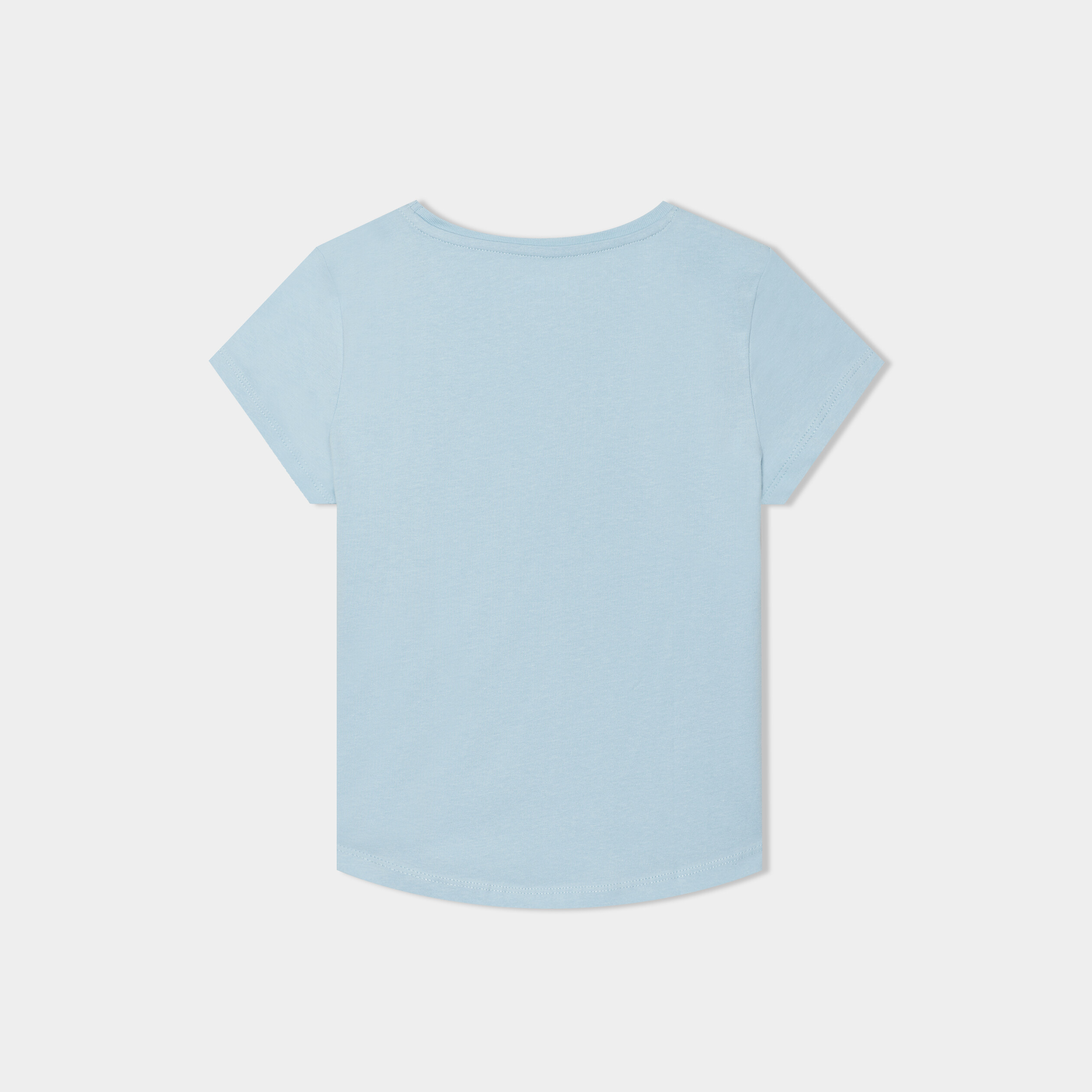 T-shirt col rond manches courtes coton bleu fille
