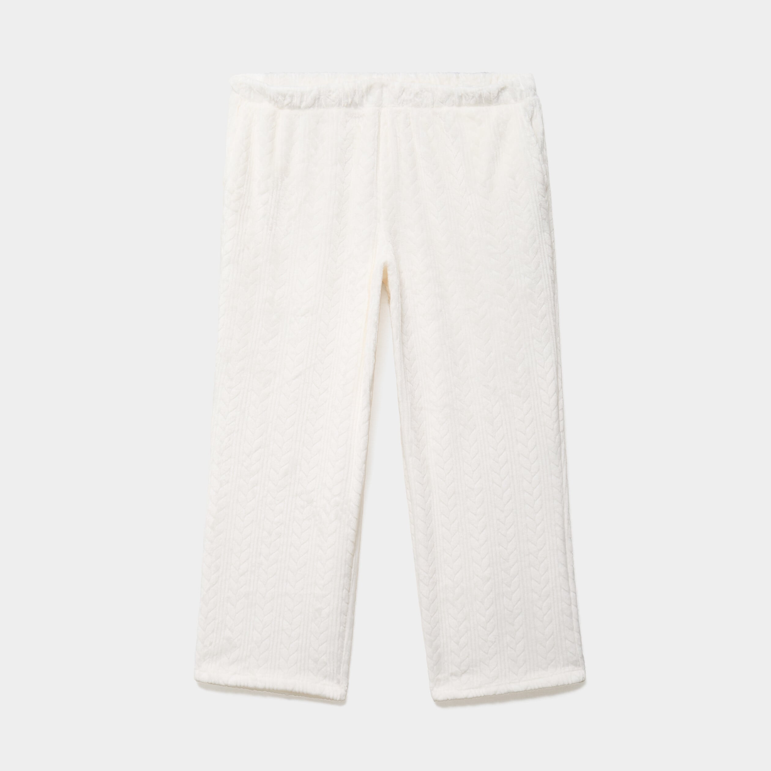 Pantalon effet velours d&eacute;tails torsades blanc femme grande taille
