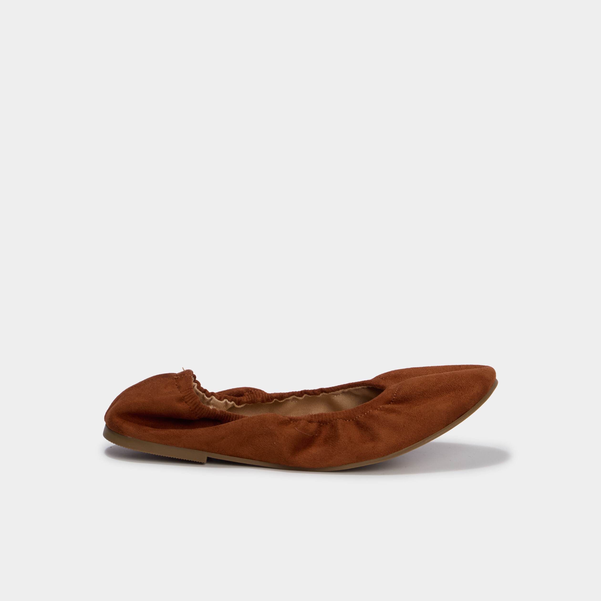 Ballerines &eacute;lastiqu&eacute;es effet su&eacute;dine marron femme