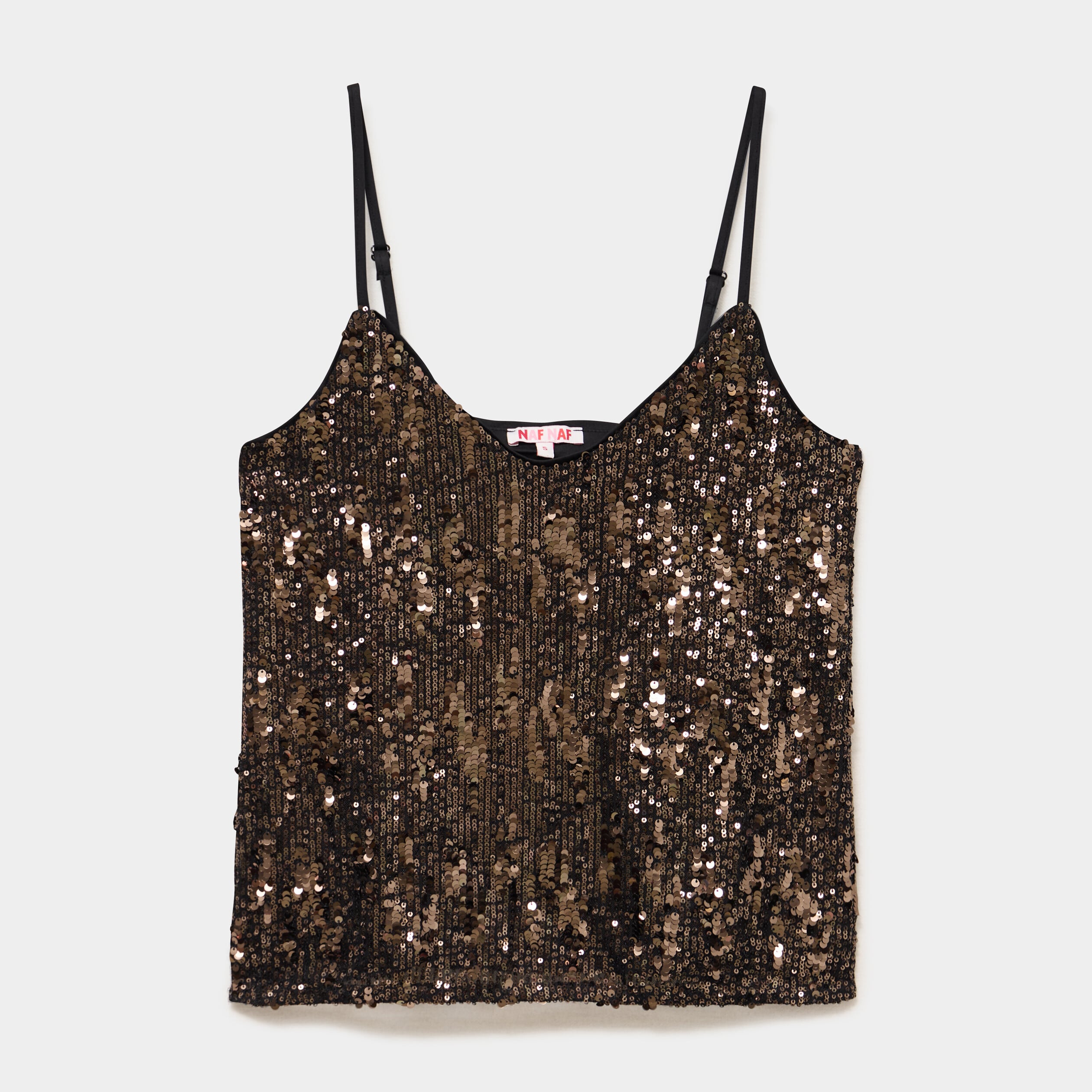 D&eacute;bardeur &agrave; sequins bretelles col V couleur cuivre femme
