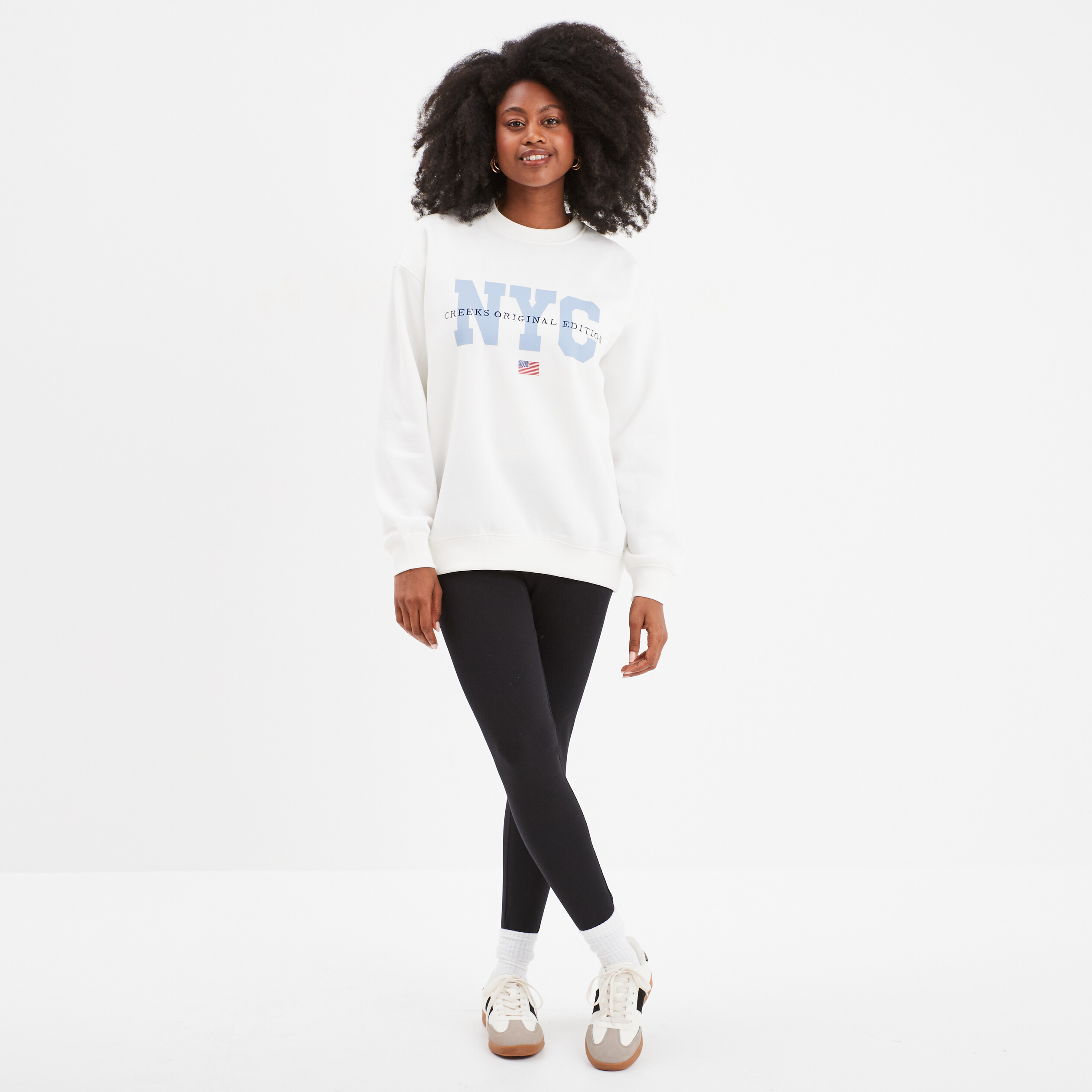 sweat oversize printe col rond creeks blanc femme Sweat oversize printé col rond Creeks blanc femme