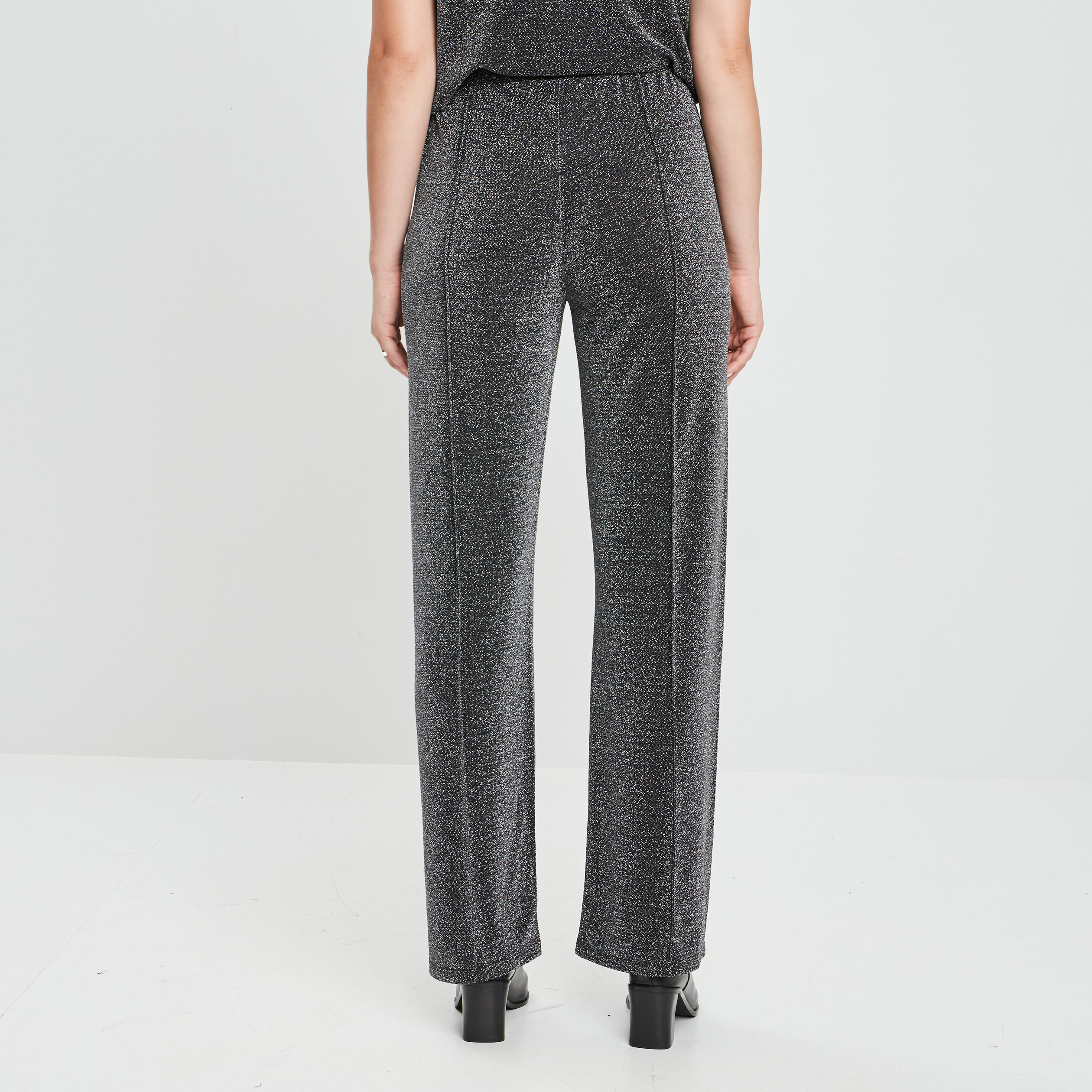 Pantalon de soirée fluide gris argent femme