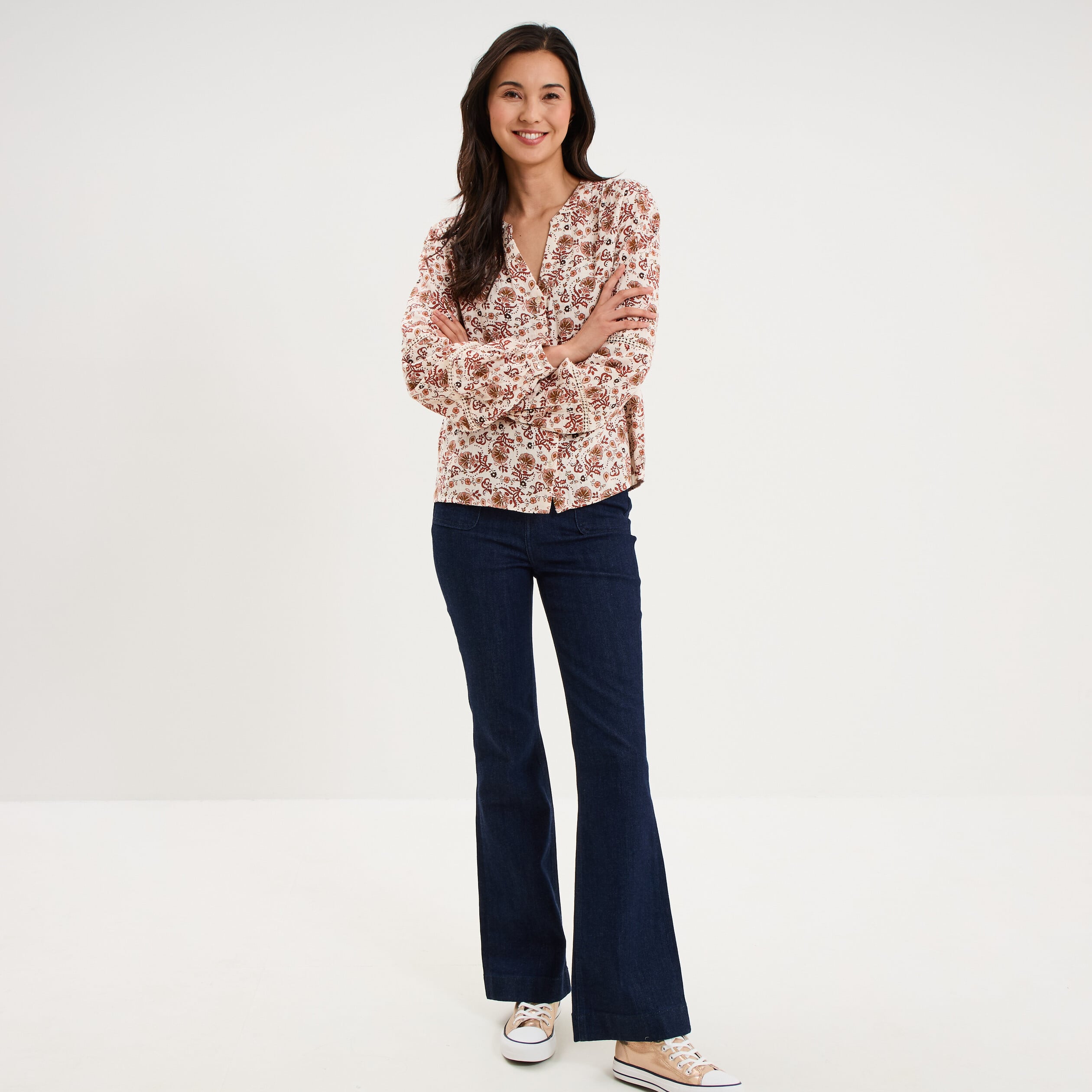 Blouse manches ballons coton ecru femme