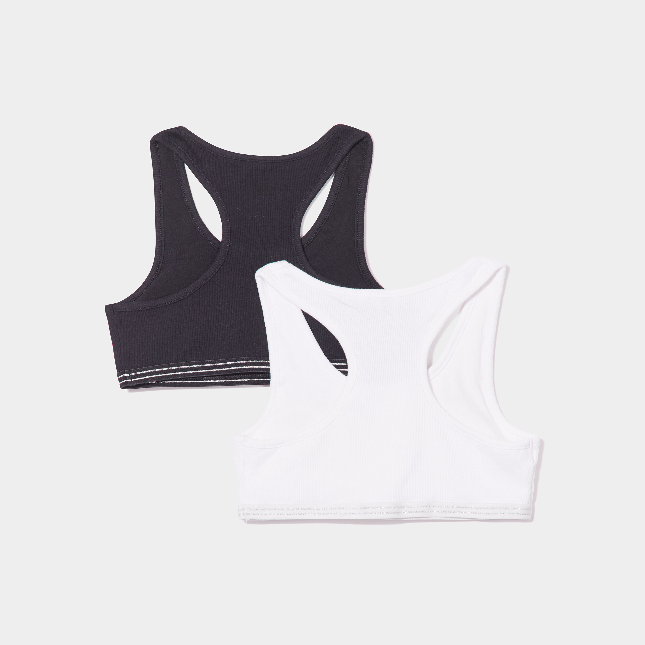 lot 2 brassieres effet cotele coton noir fille Lot 2 brassières effet côtelé coton noir fille