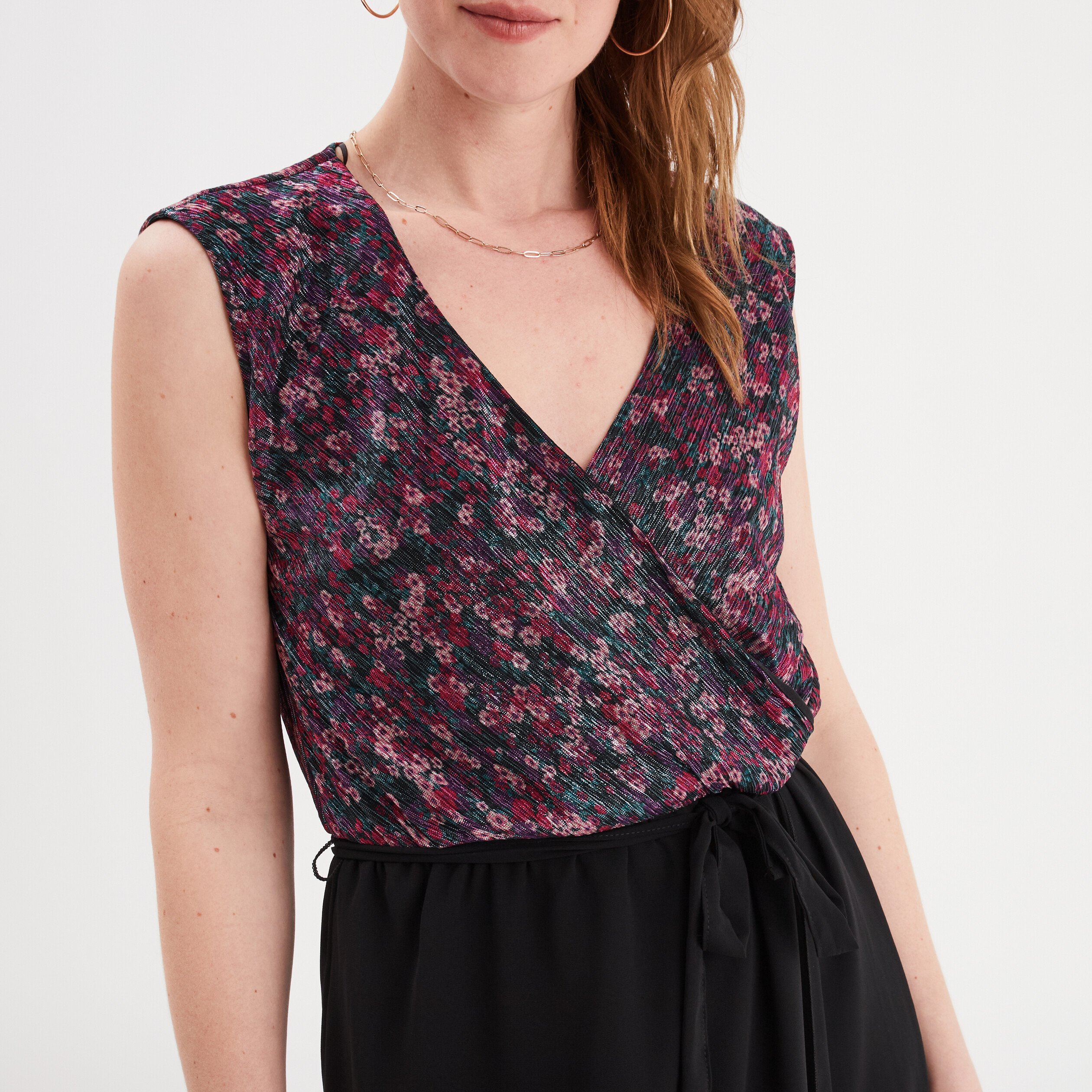 robe fluide col cache coeur ceinturee noir femme Robe fluide col cache-coeur ceinturée noir femme