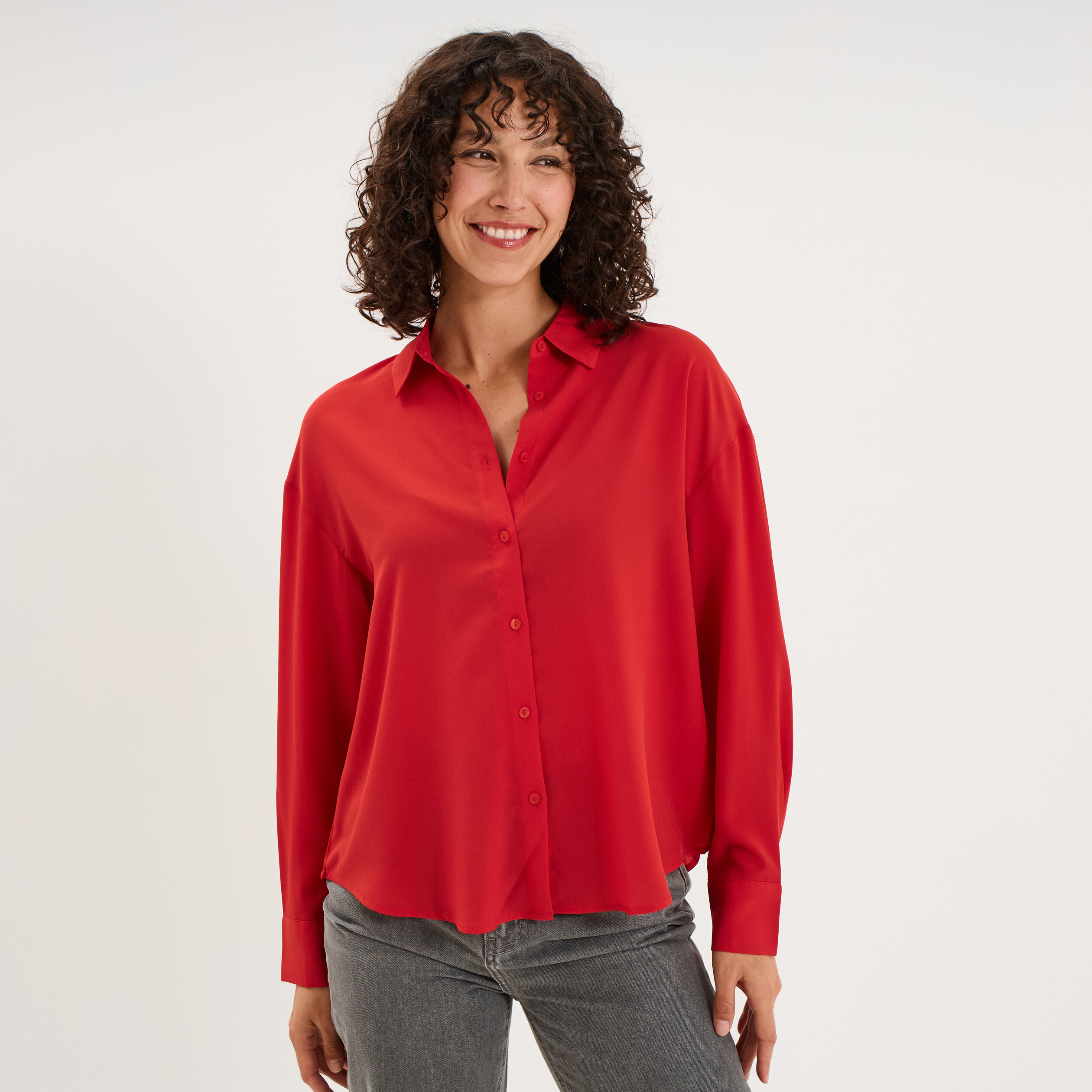 Chemise fluide manches longues rouge femme