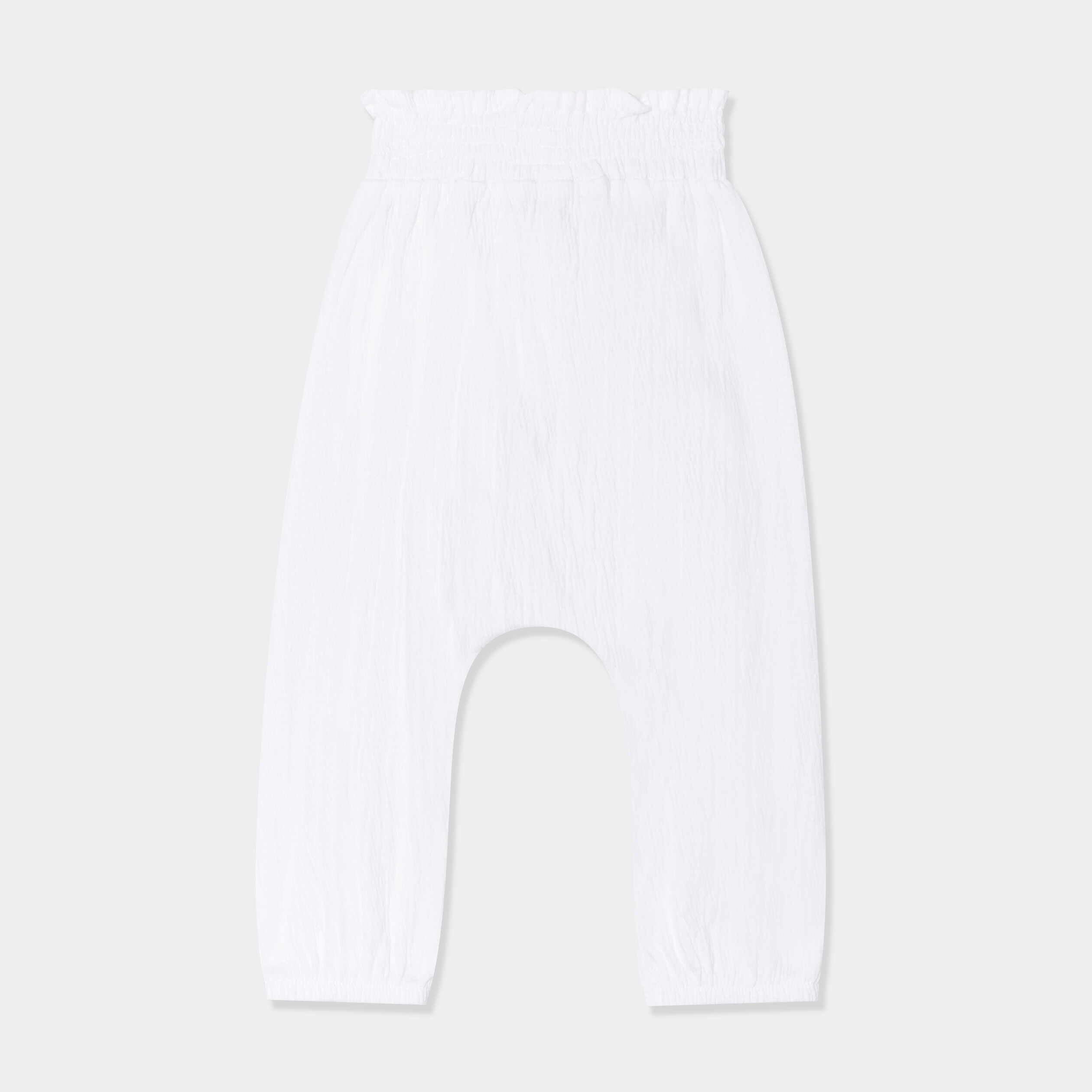 pantalon fluide taille smockee blanc bebef Pantalon fluide taille smockée blanc bébé fille