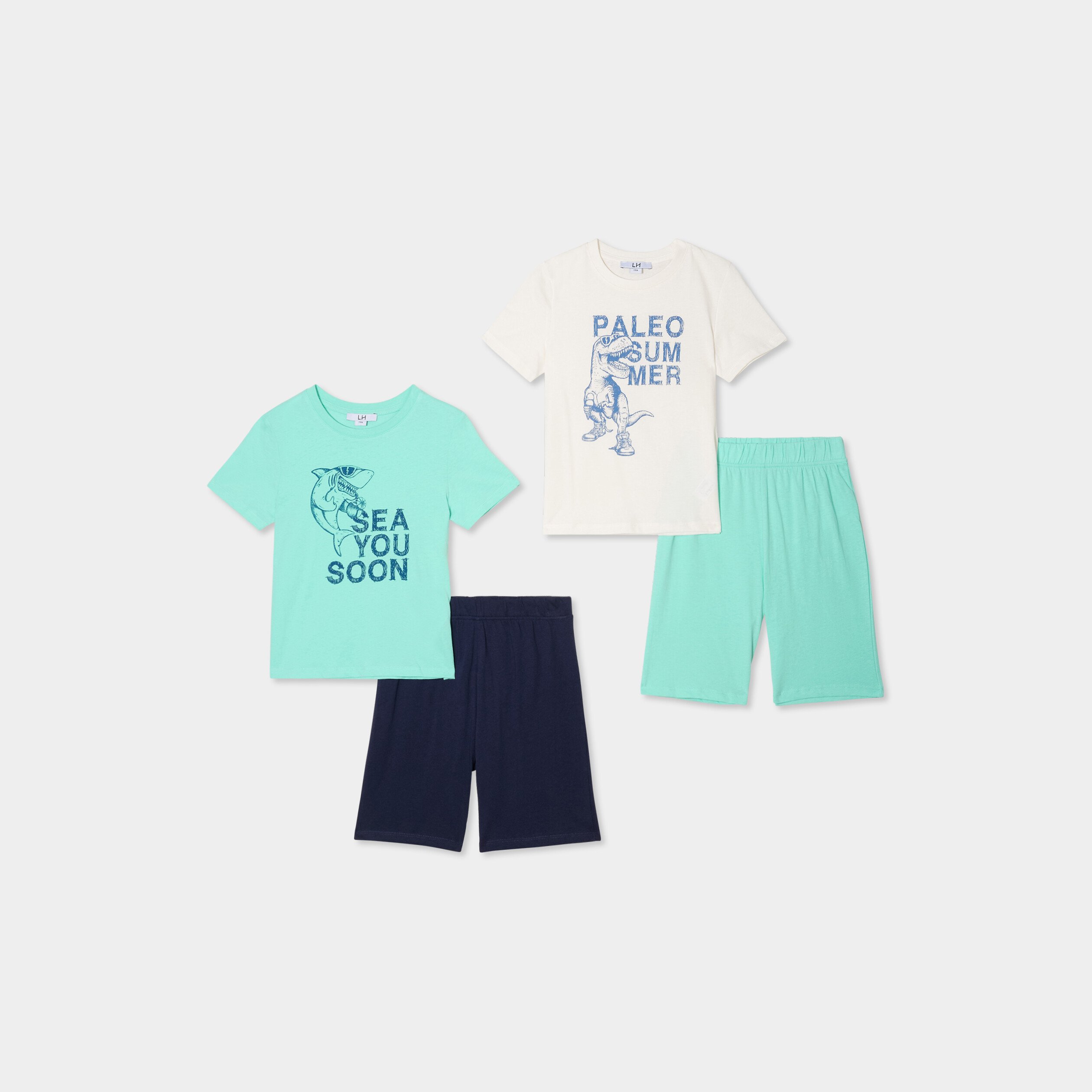 lot 2 ensembles pyjamas short coton vert clair garcon Lot 2 ensembles pyjamas short coton vert clair garçon