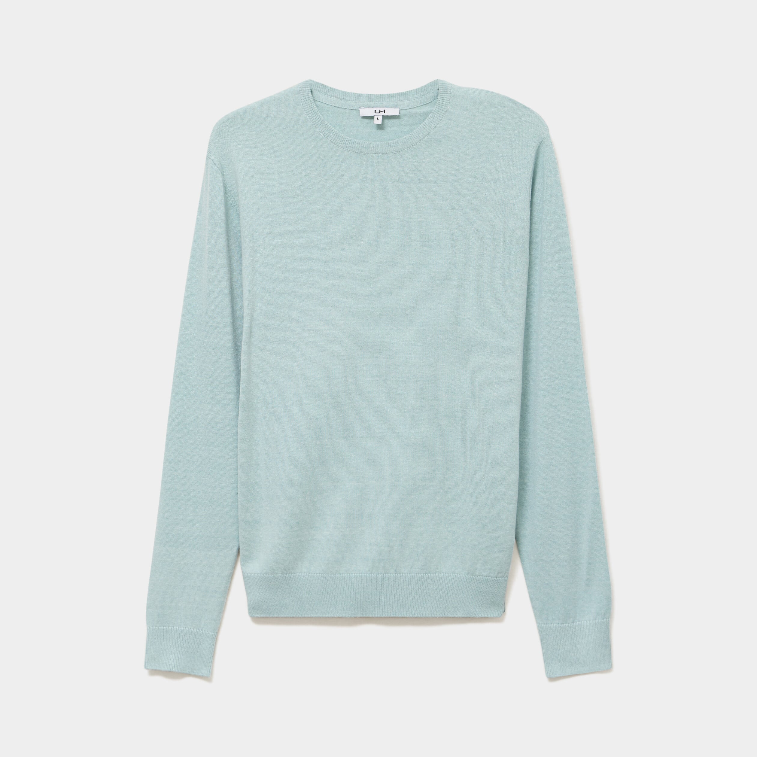 Pull droit col rond coton m&eacute;lang&eacute; bleu gris homme