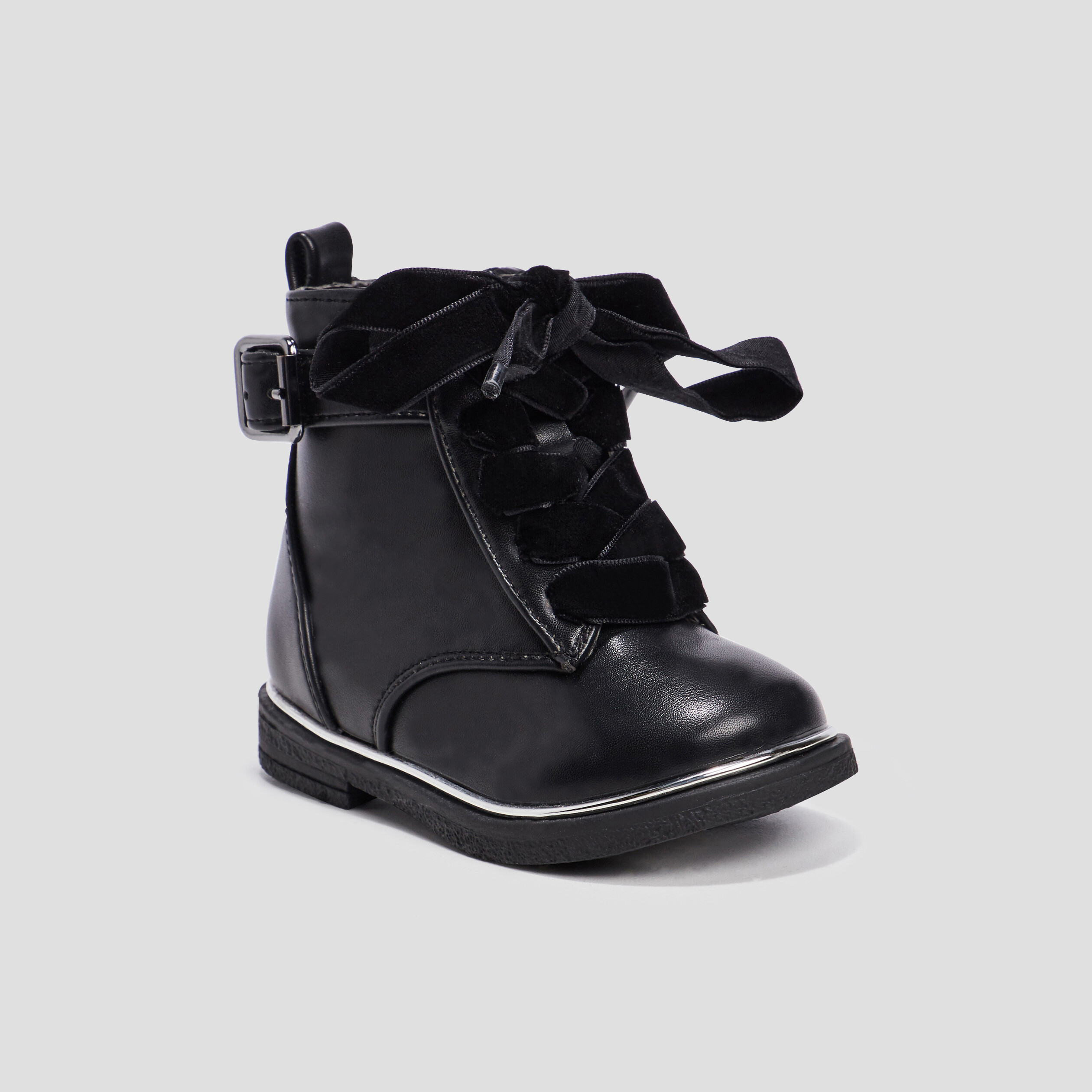 bottines zippees a lacets avec boucle noir bebef Bottines zippées à lacets avec boucle noir bébé fille
