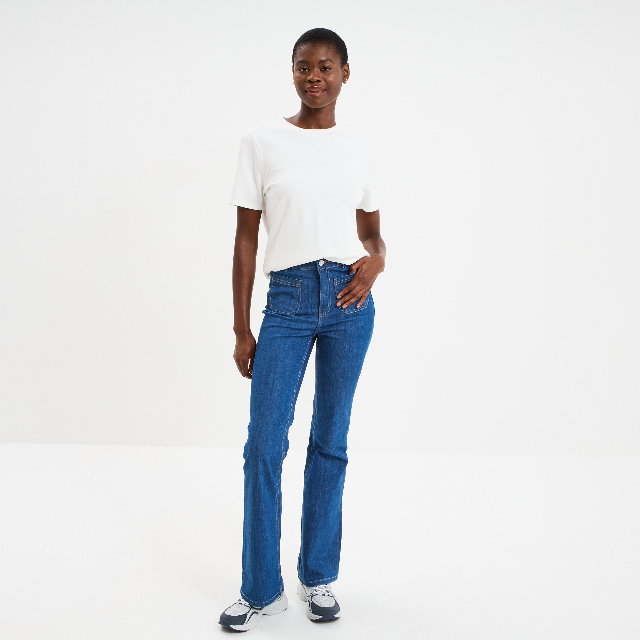 jeans bootcut poches plaquees denim baby bleu femme Jeans bootcut poches plaquées denim baby bleu femme