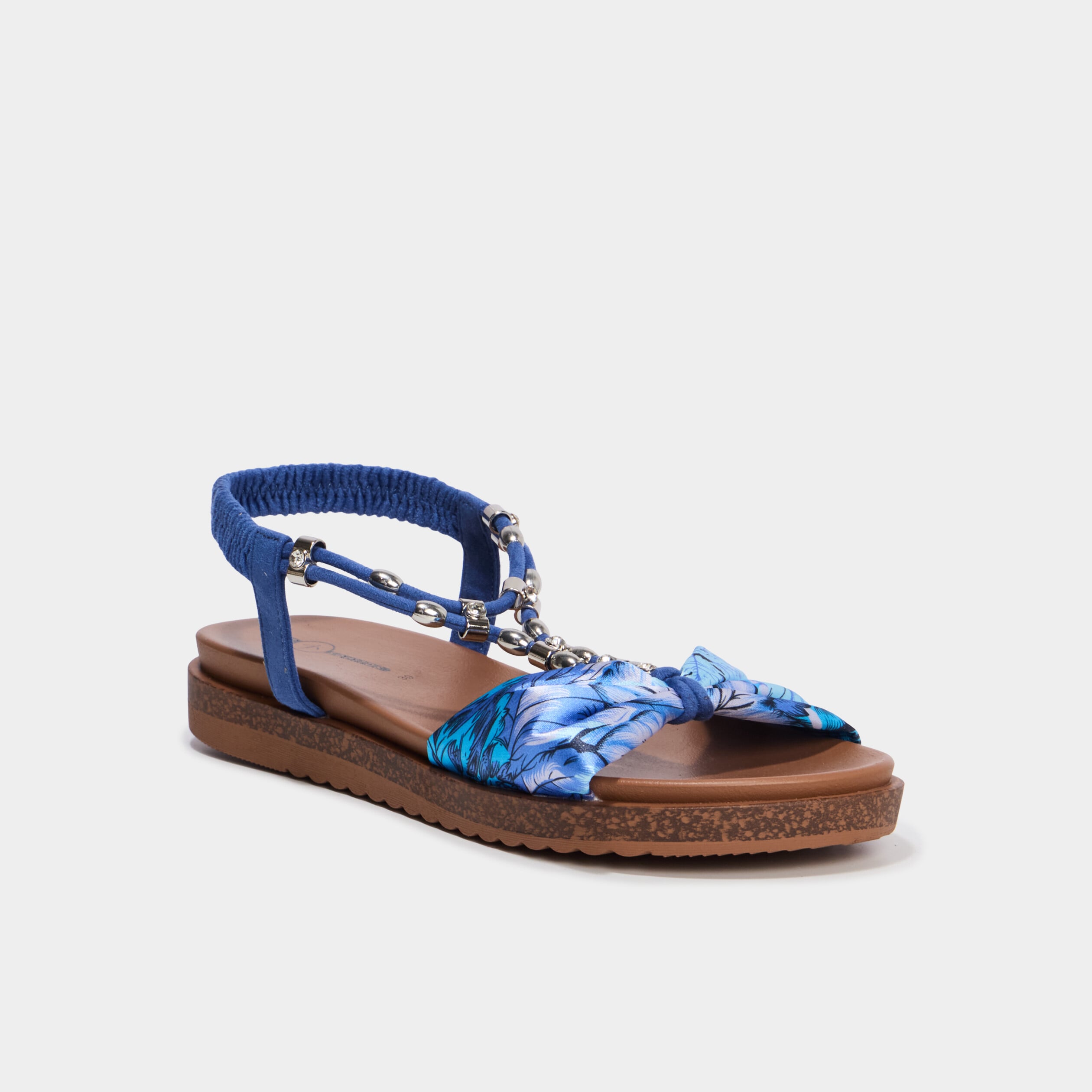Sandales avec bride effet foulard bleu femme