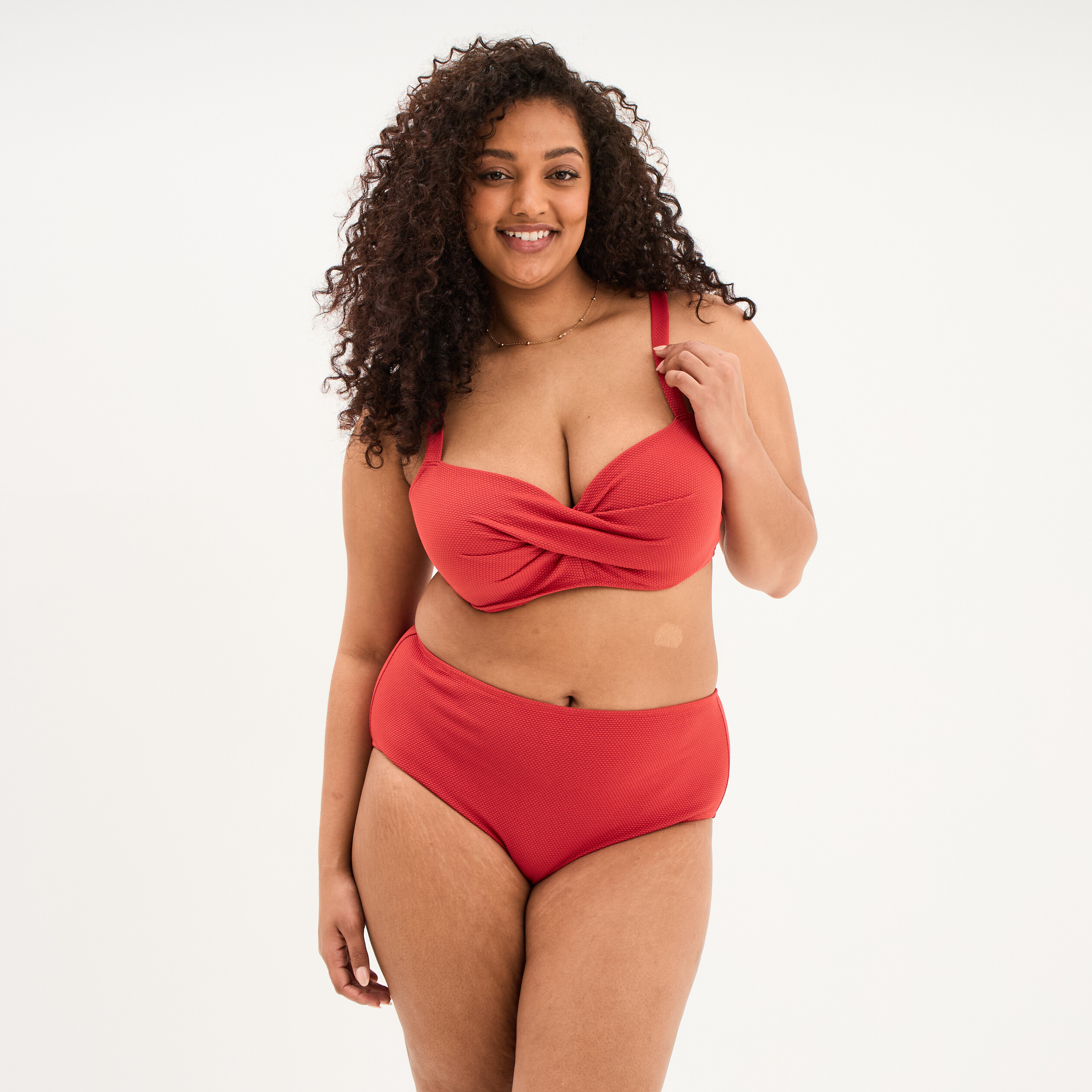 Bas de maillot de bain culotte haute rouge femme grande taille
