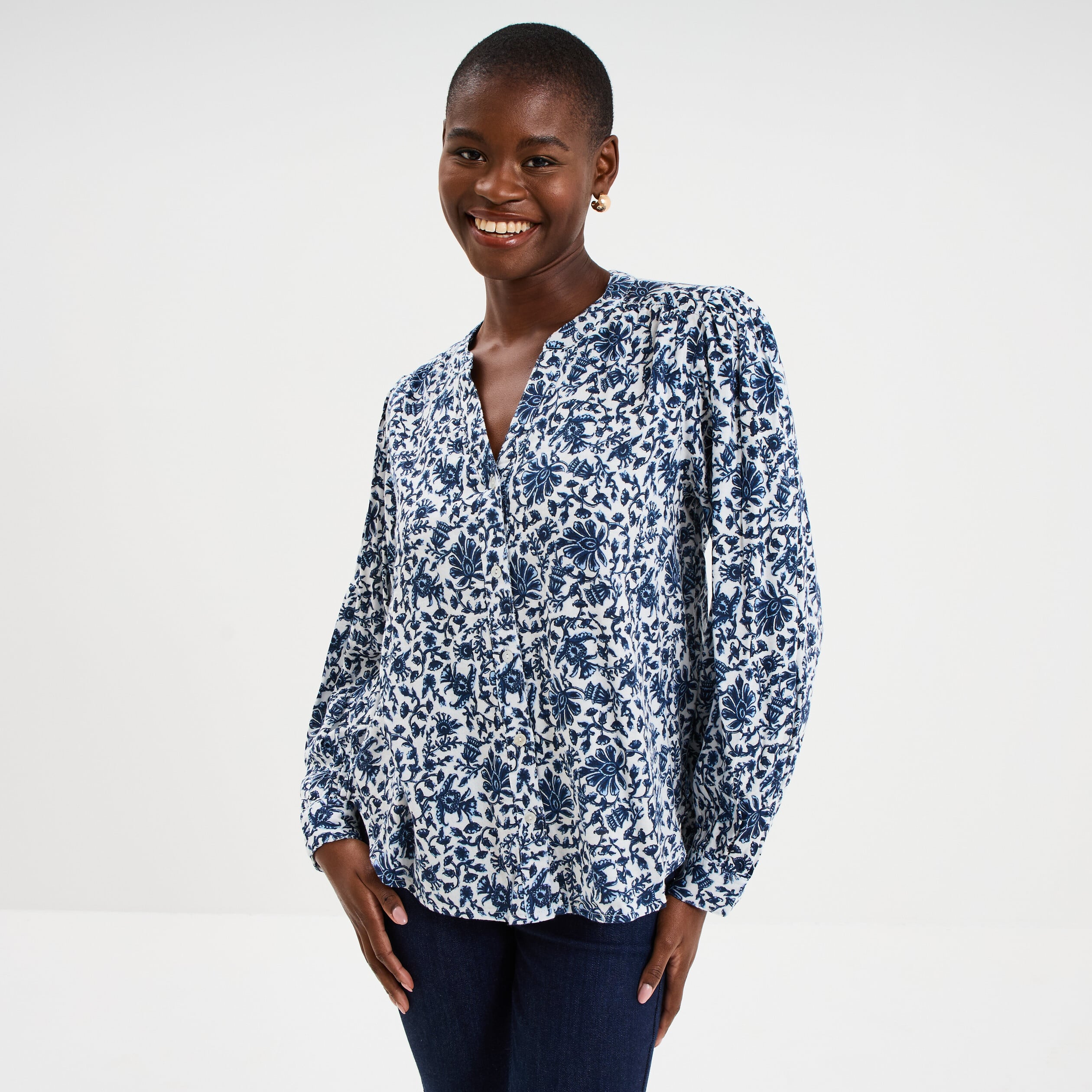 Blouse oversize col tunisien blanc femme