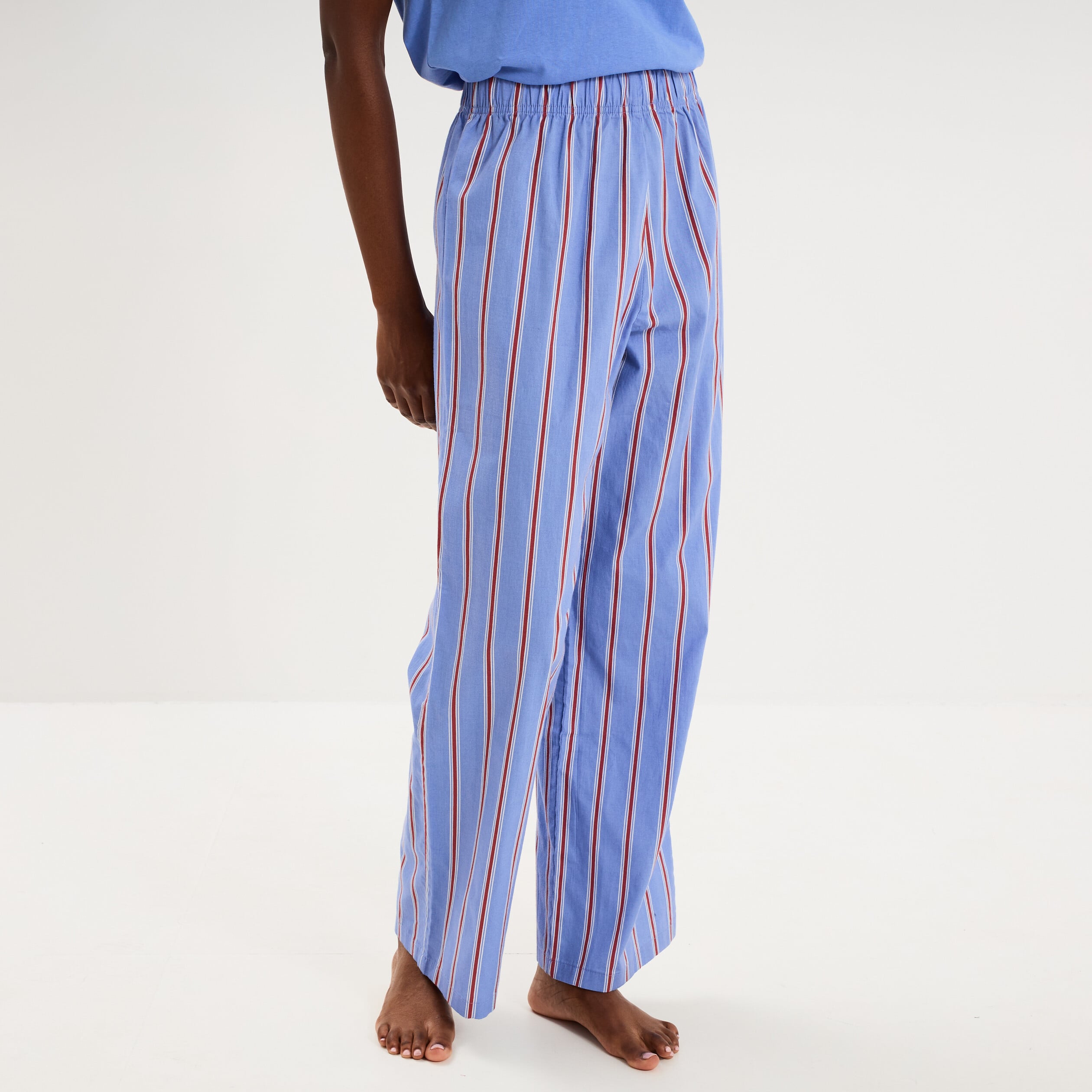 Pantalon de pyjama droit coton bleu femme