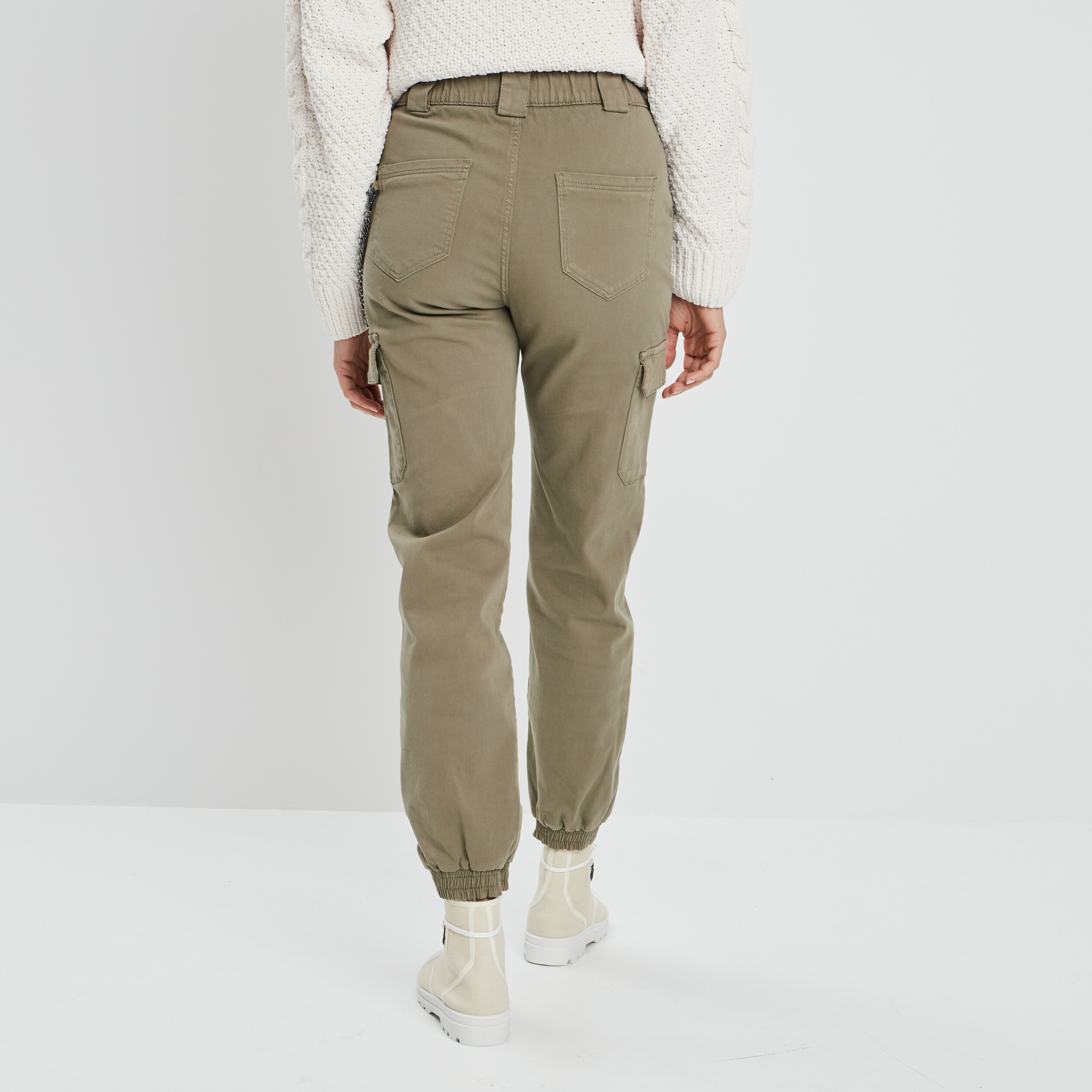 Pantalon cargo avec chaîne vert kaki femme