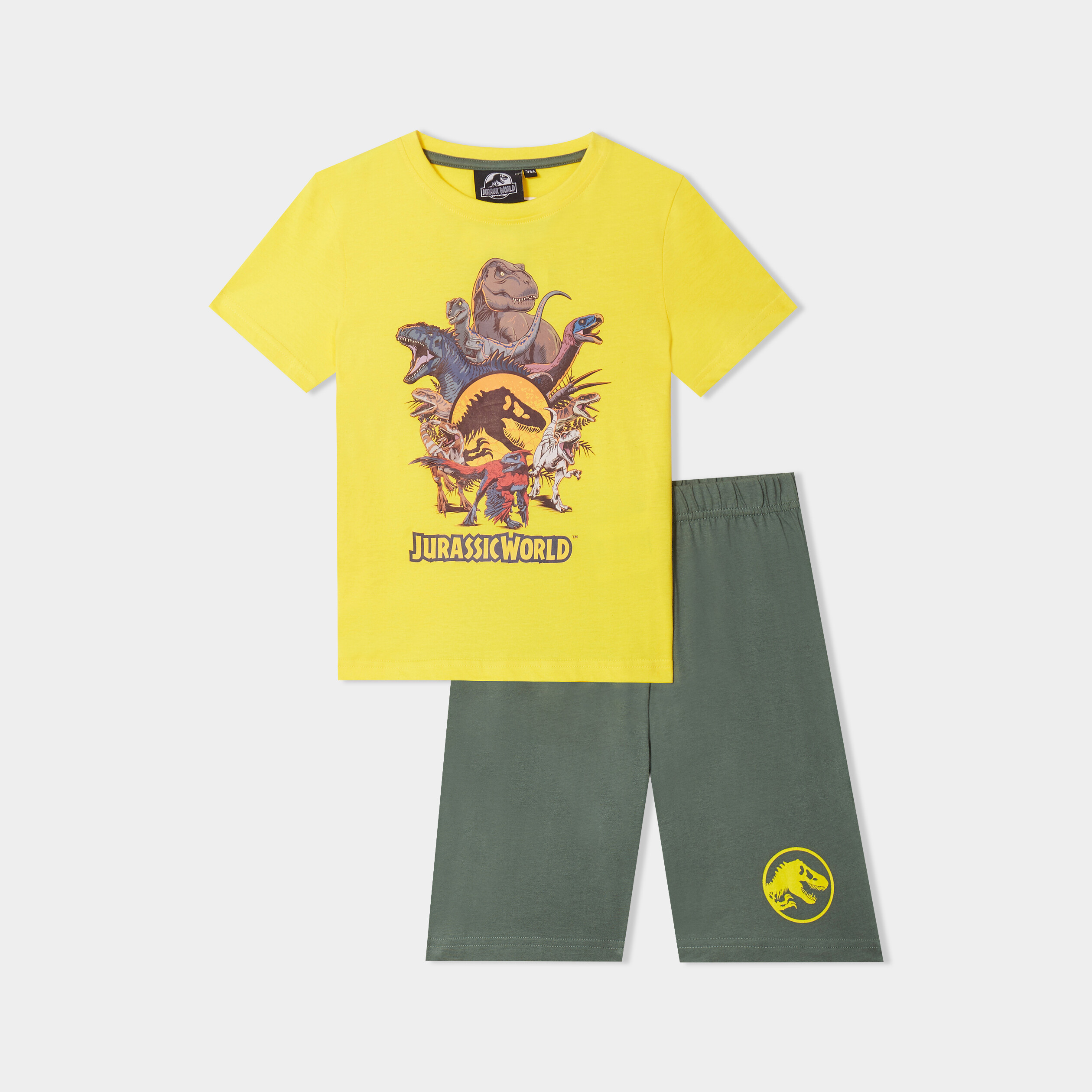 ensemble pyjama short jurassic world jaune moutarde garcon Ensemble pyjama short Jurassic World jaune moutarde garçon