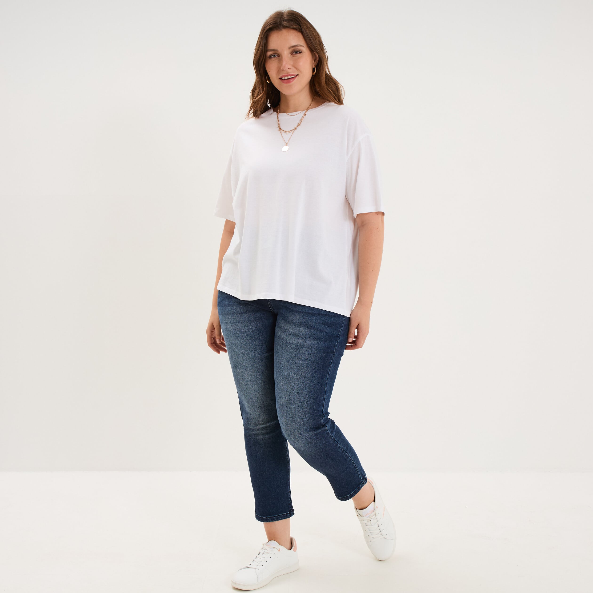 T-shirt col rond manches courtes coton blanc femme grande taille