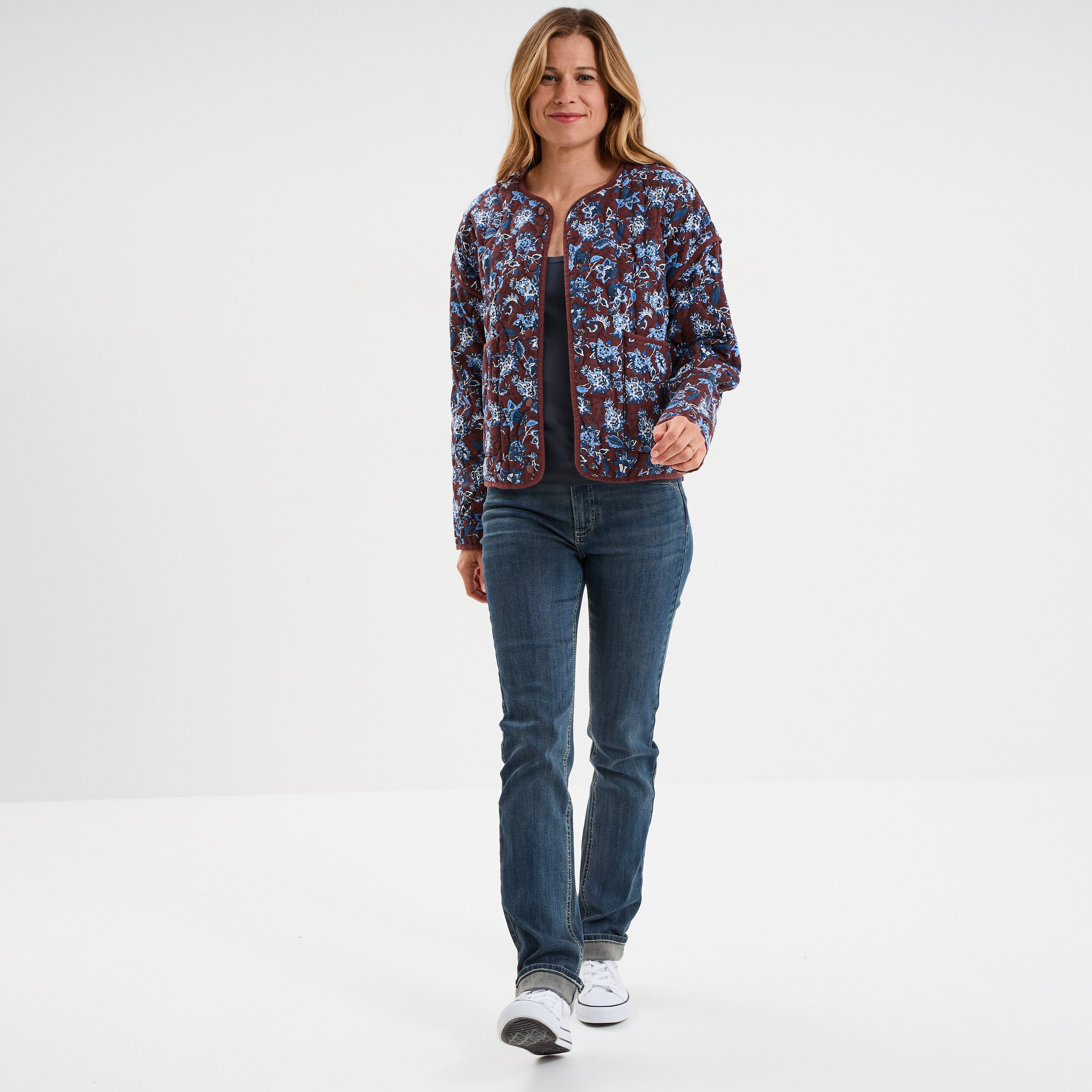 veste matelassee col rond coton marron femme Veste matelassée col rond coton marron femme