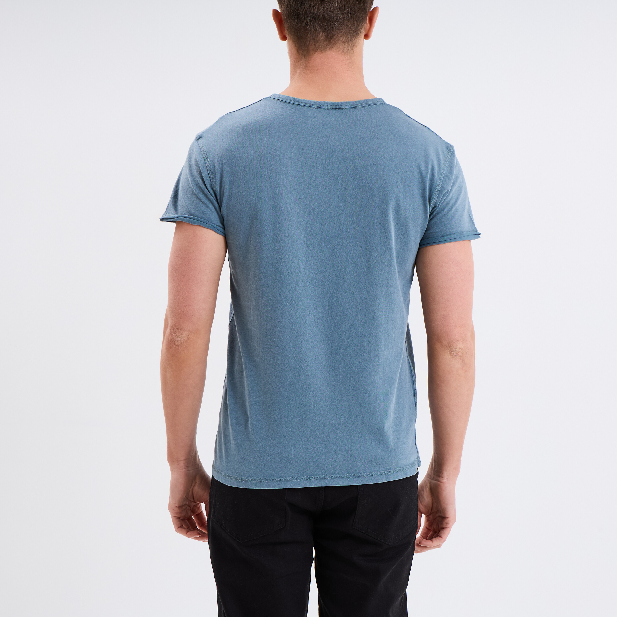 T-shirt col tunisien manches courte bleu gris homme