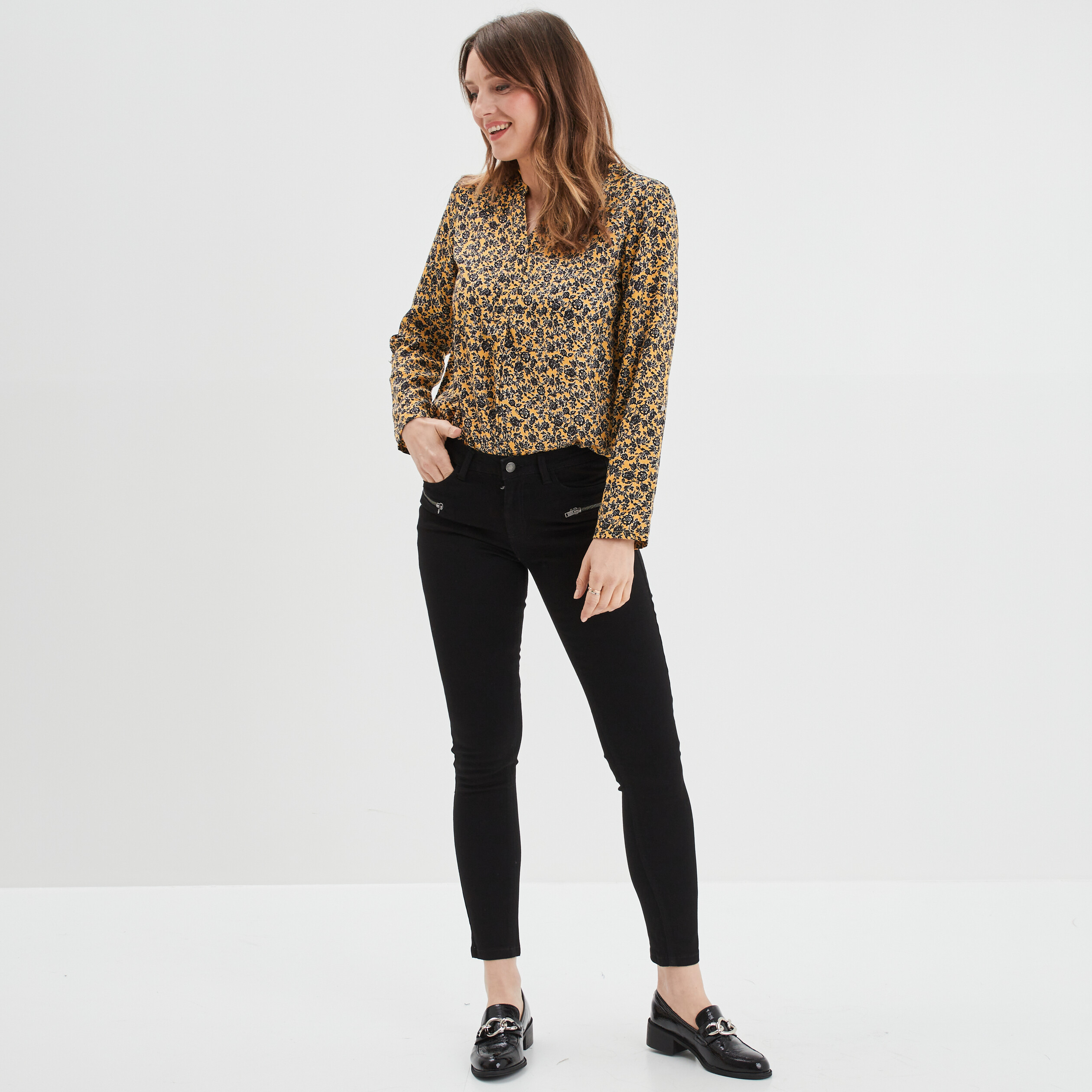 Blouse manches longues jaune moutarde femme