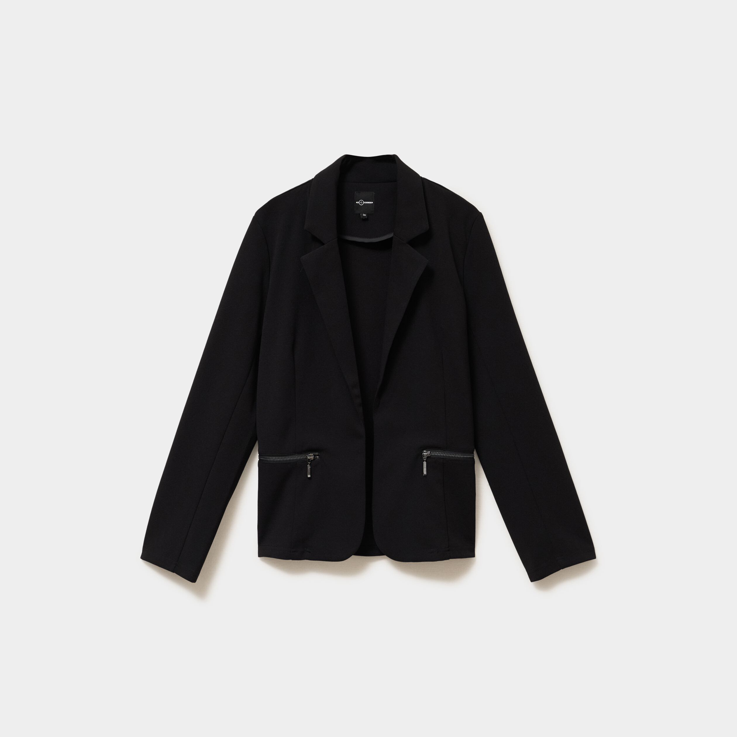 Blazer poches zipp&eacute;es manches longues noir femme