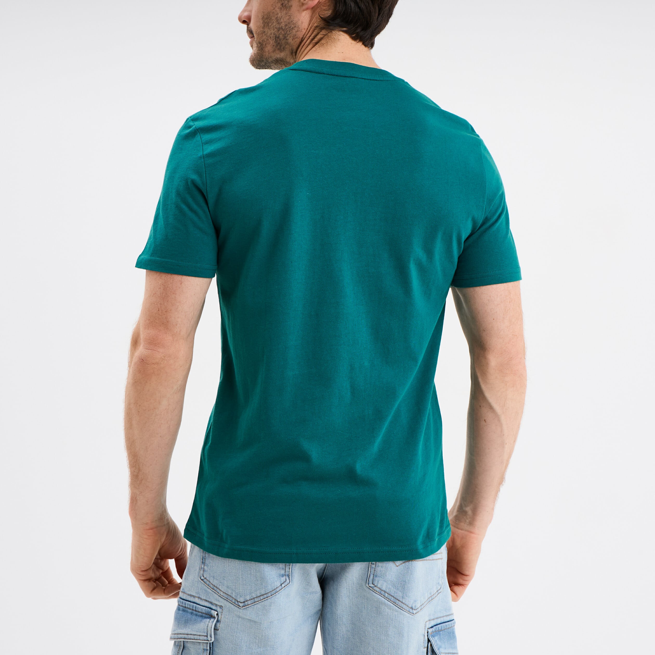 T-shirt col rond manches courtes coton vert &eacute;meraude homme
