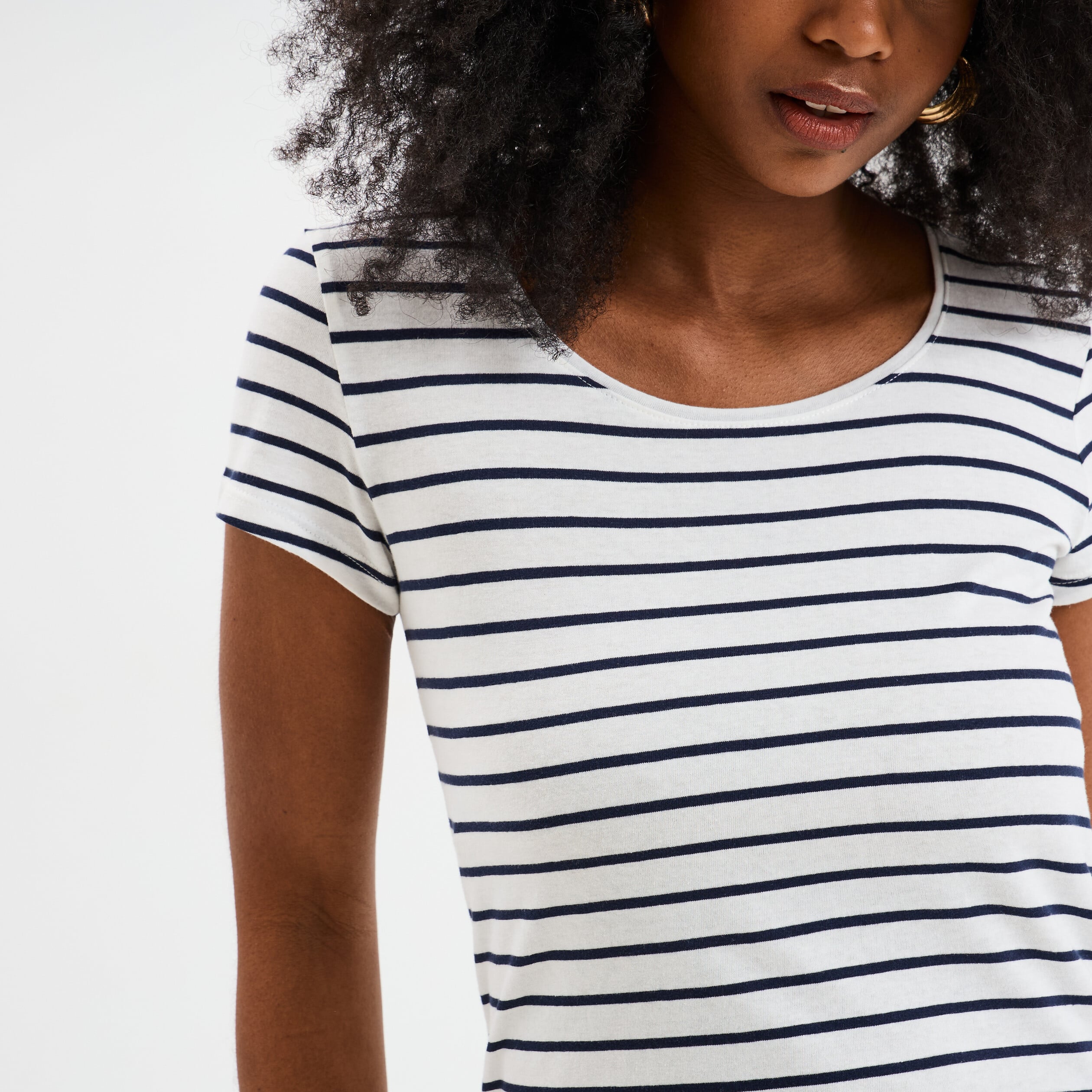 T-shirt ray&eacute; manches courtes ecru femme