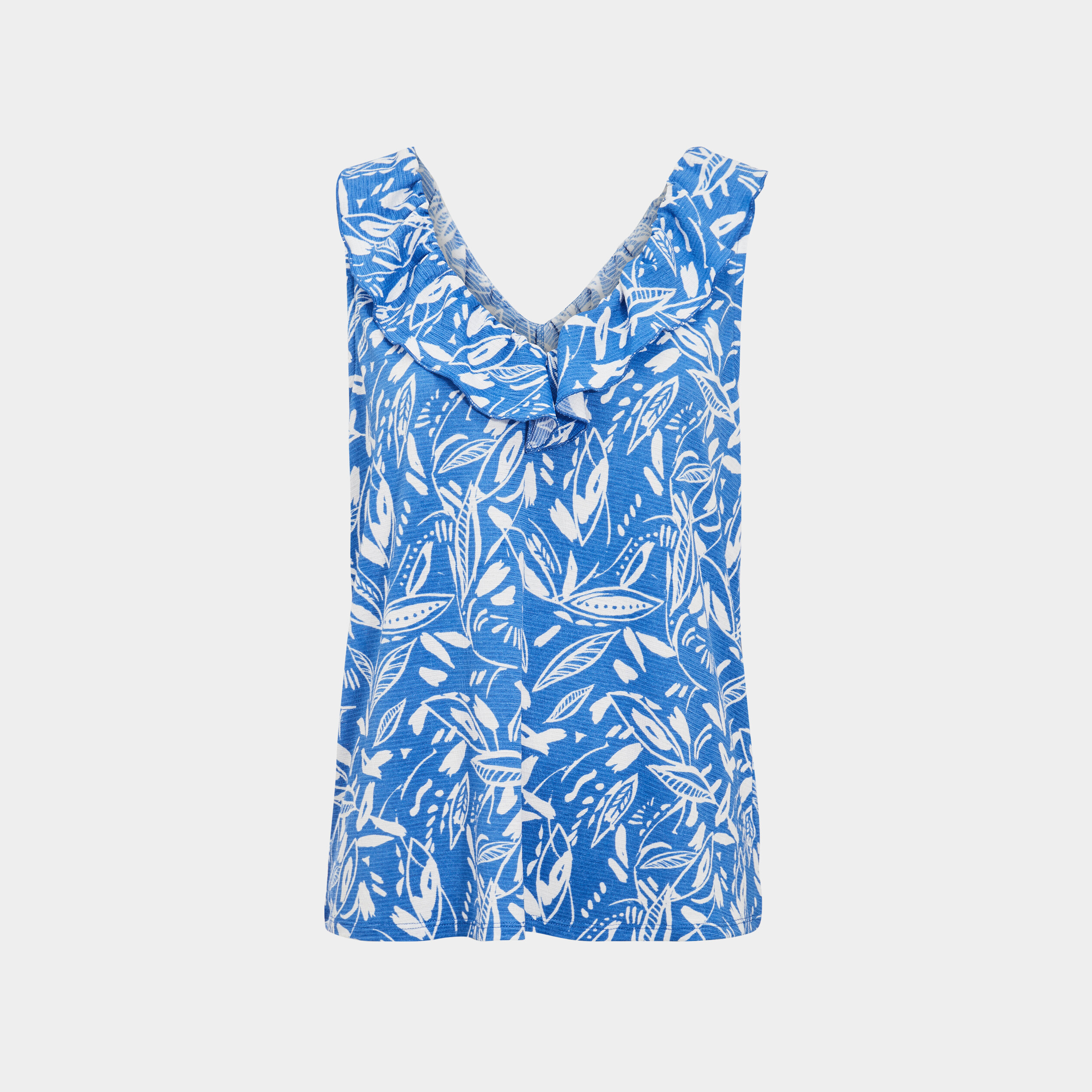 Débardeur col en V à volants bleu femme
