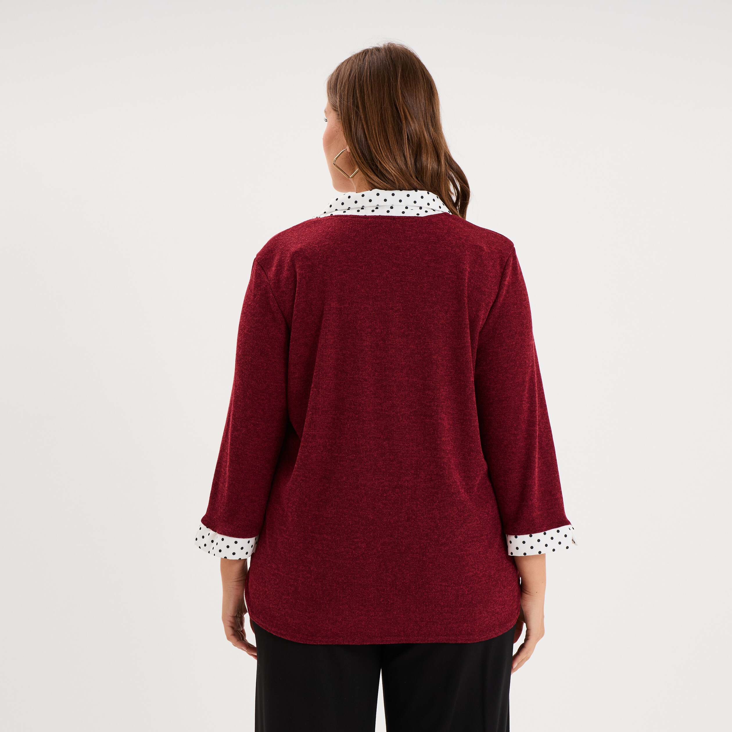 Pull effet 2-en-1 avec manches 3/4 rose framboise femme grande taille