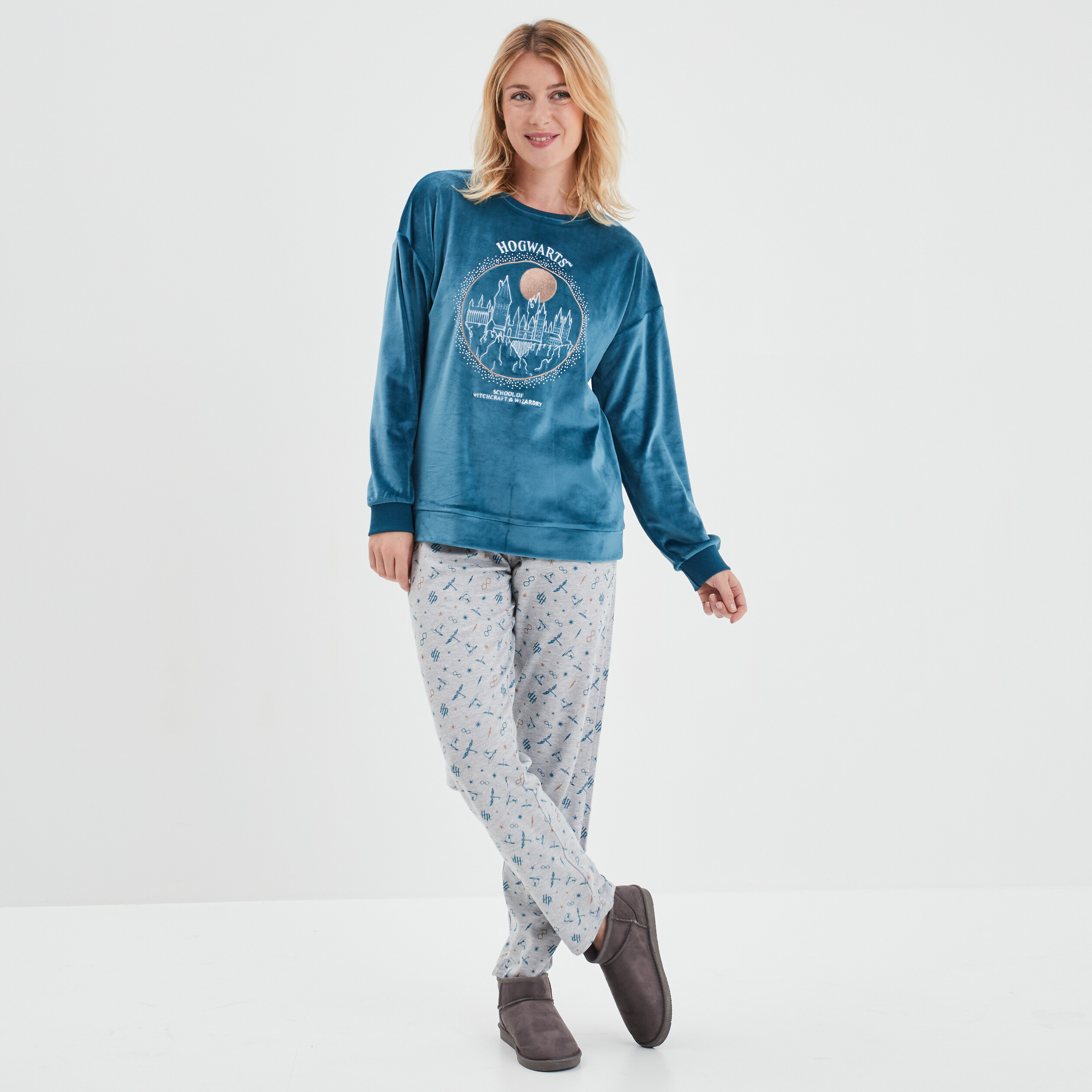 Ensemble pyjama en velours Harry Potter bleu canard femme