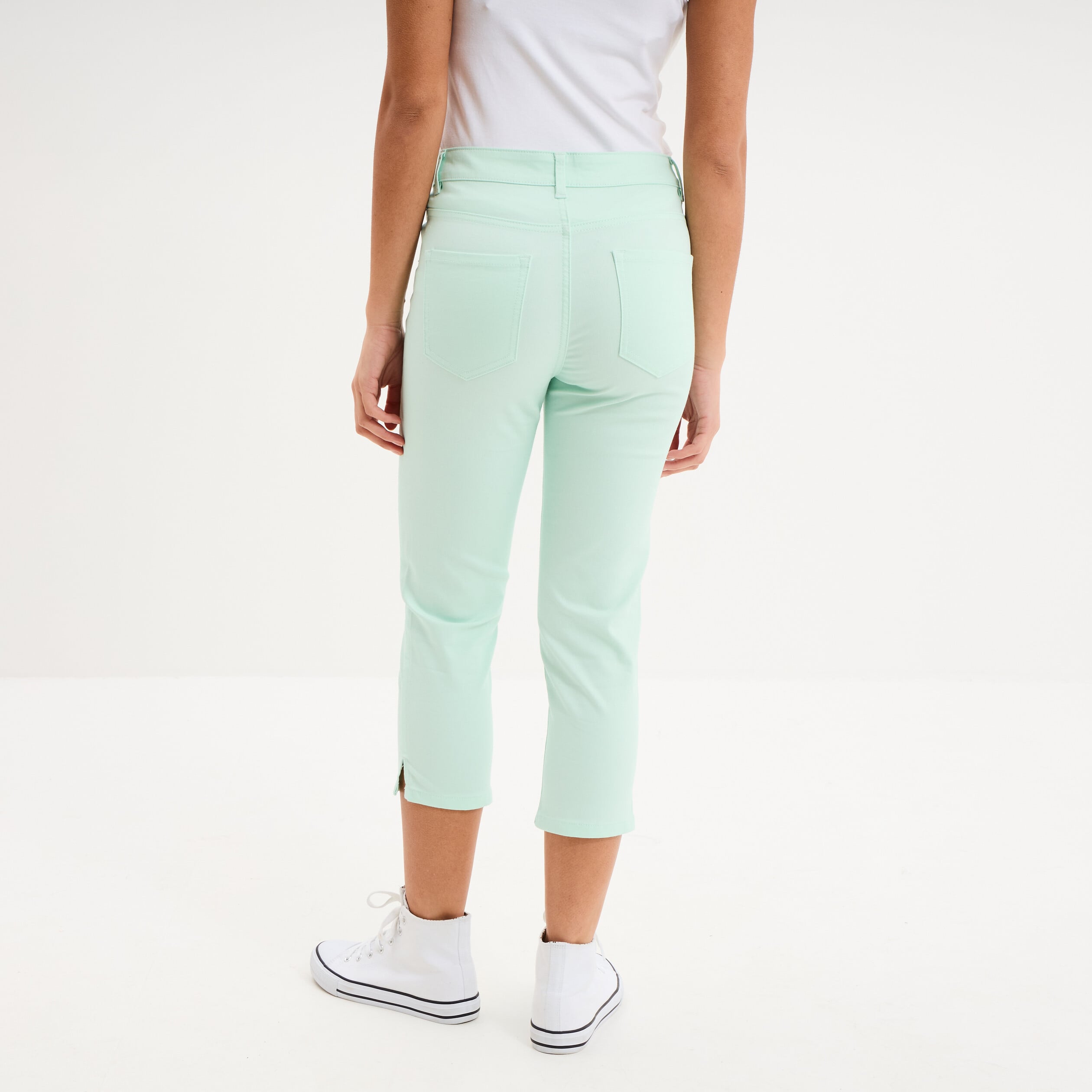 Pantalon capri slim twill 5 poches vert clair femme
