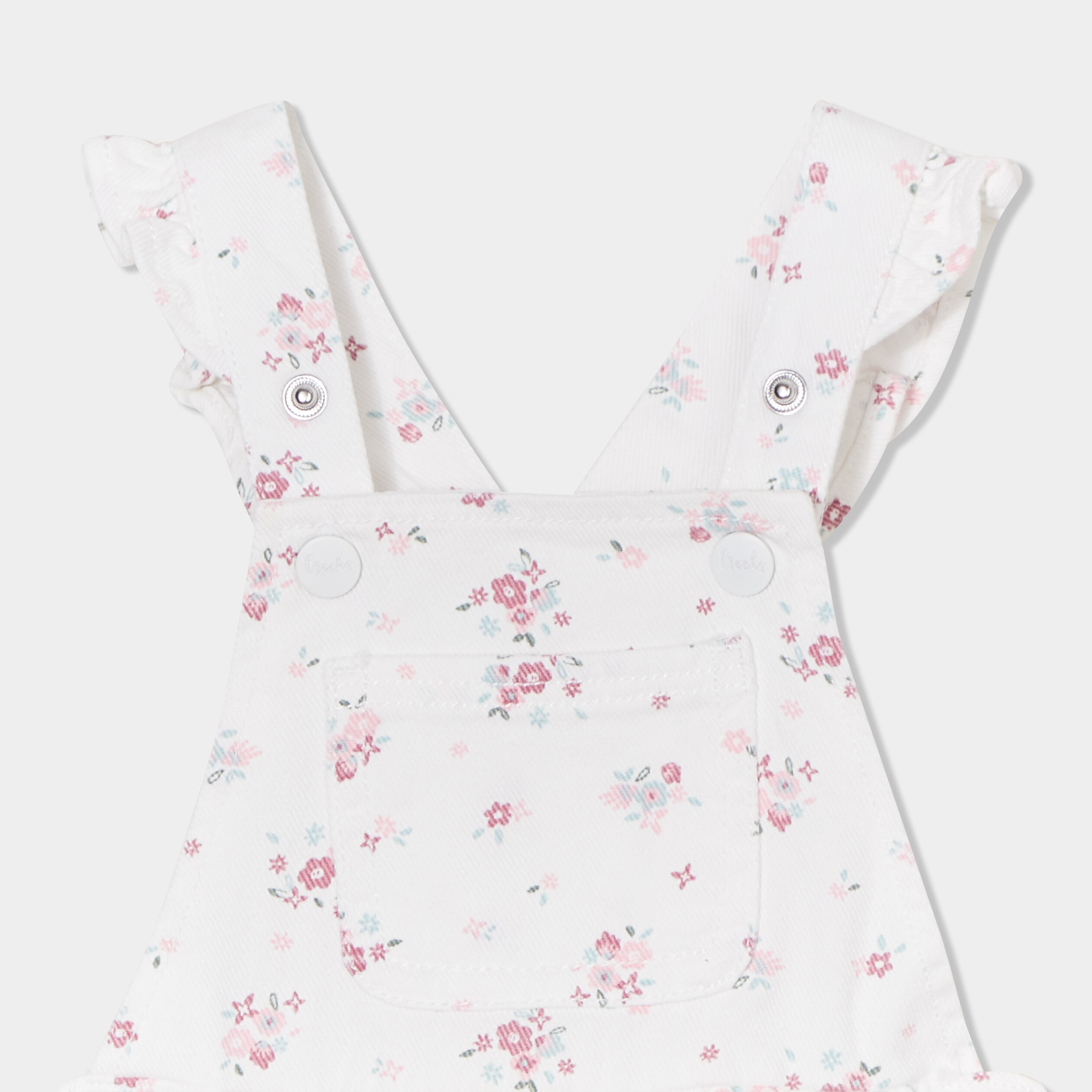 robe salopette bretelles a volants coton ecru bebef Robe salopette bretelles à volants coton ecru bébé fille