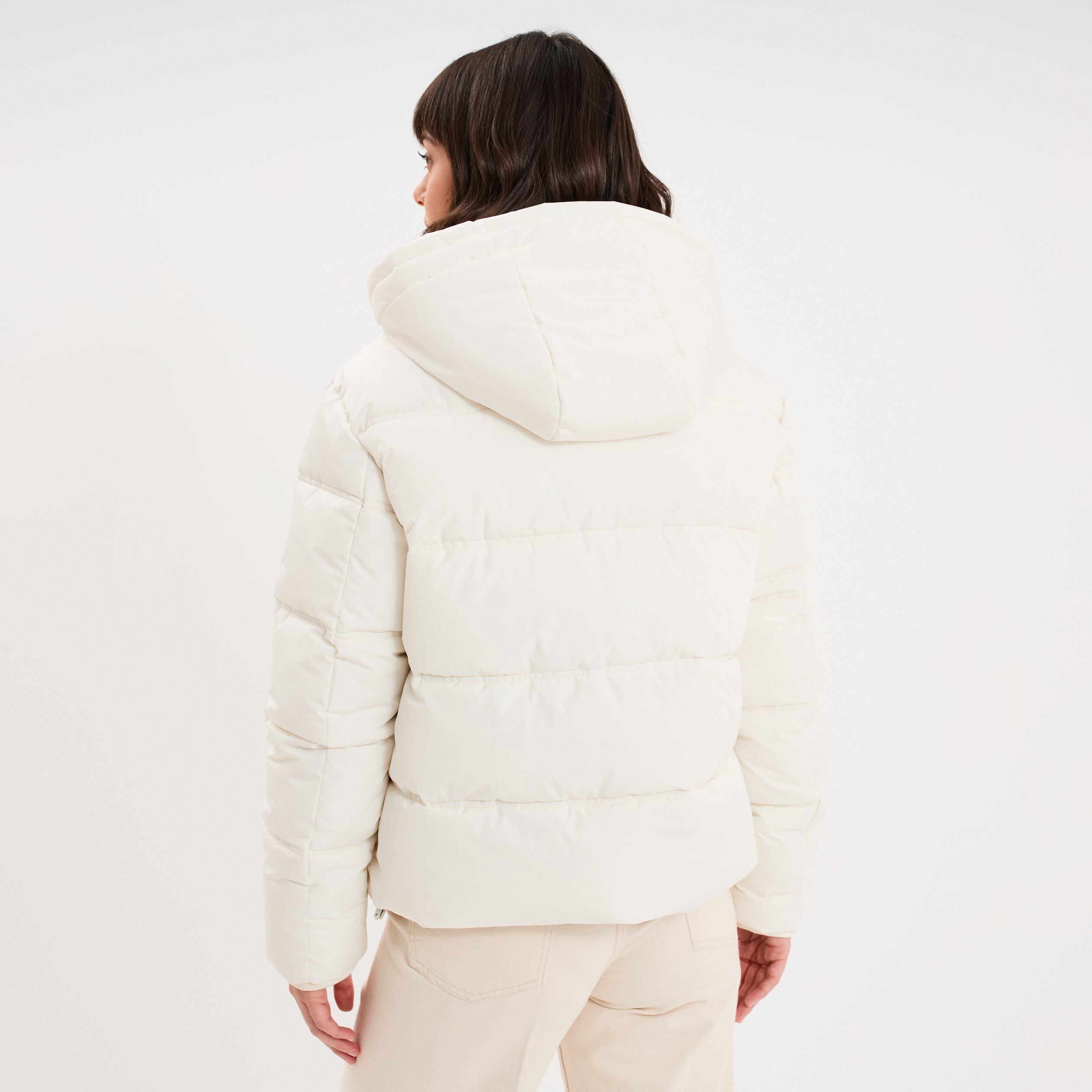 Doudoune &agrave; capuche zipp&eacute;e femme ecru femme
