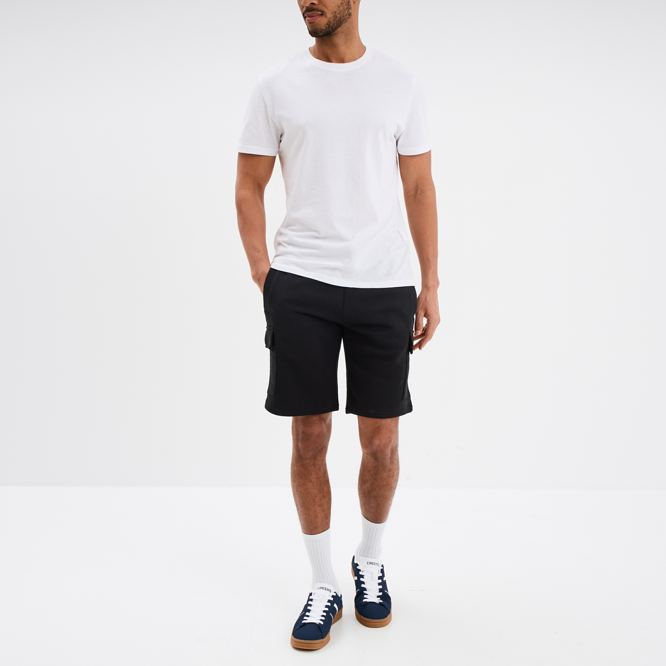 Bermuda cargo molleton taille &eacute;lastiqu&eacute;e noir homme