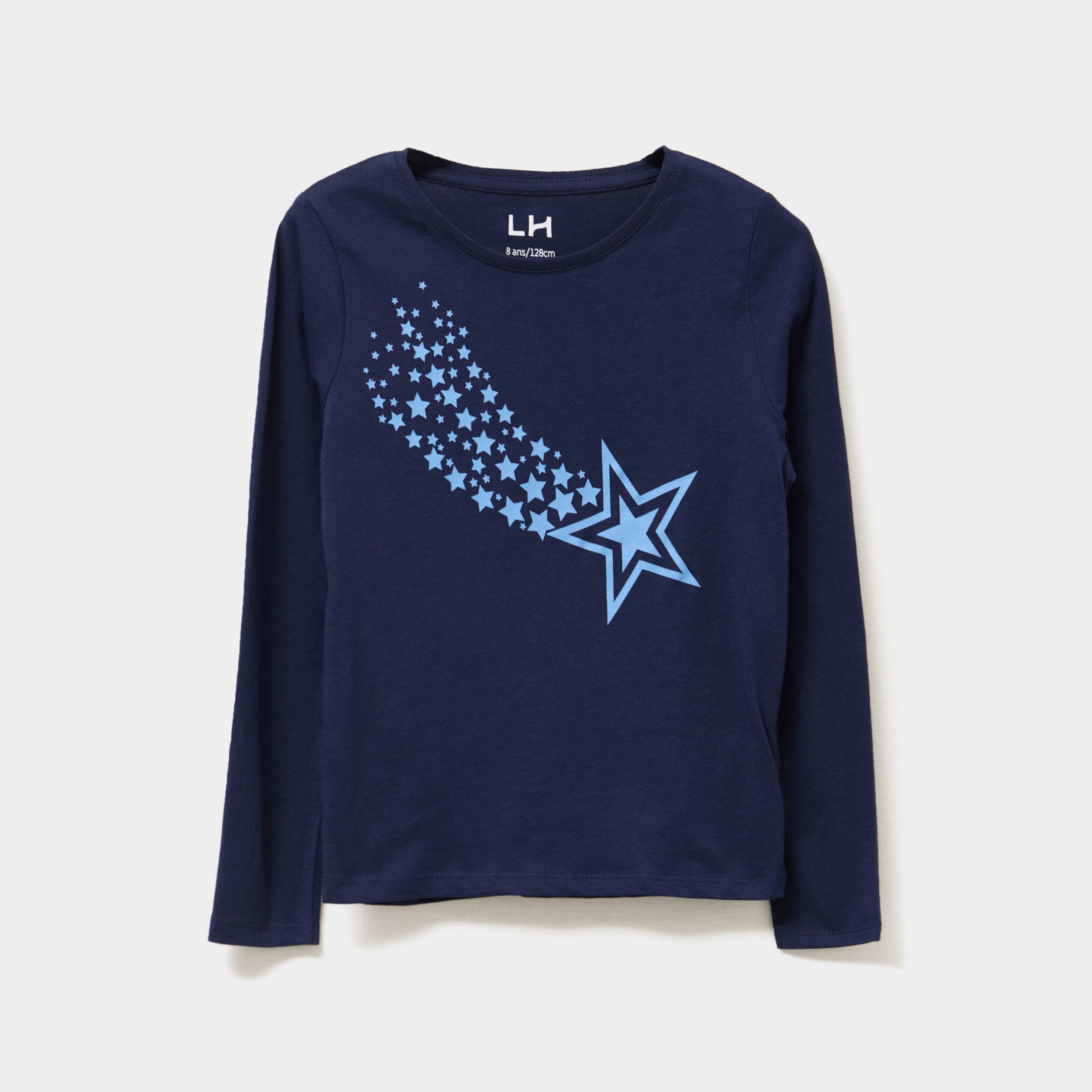 t shirt col rond manches longues coton bleu marine fille T-shirt col rond manches longues coton bleu marine fille