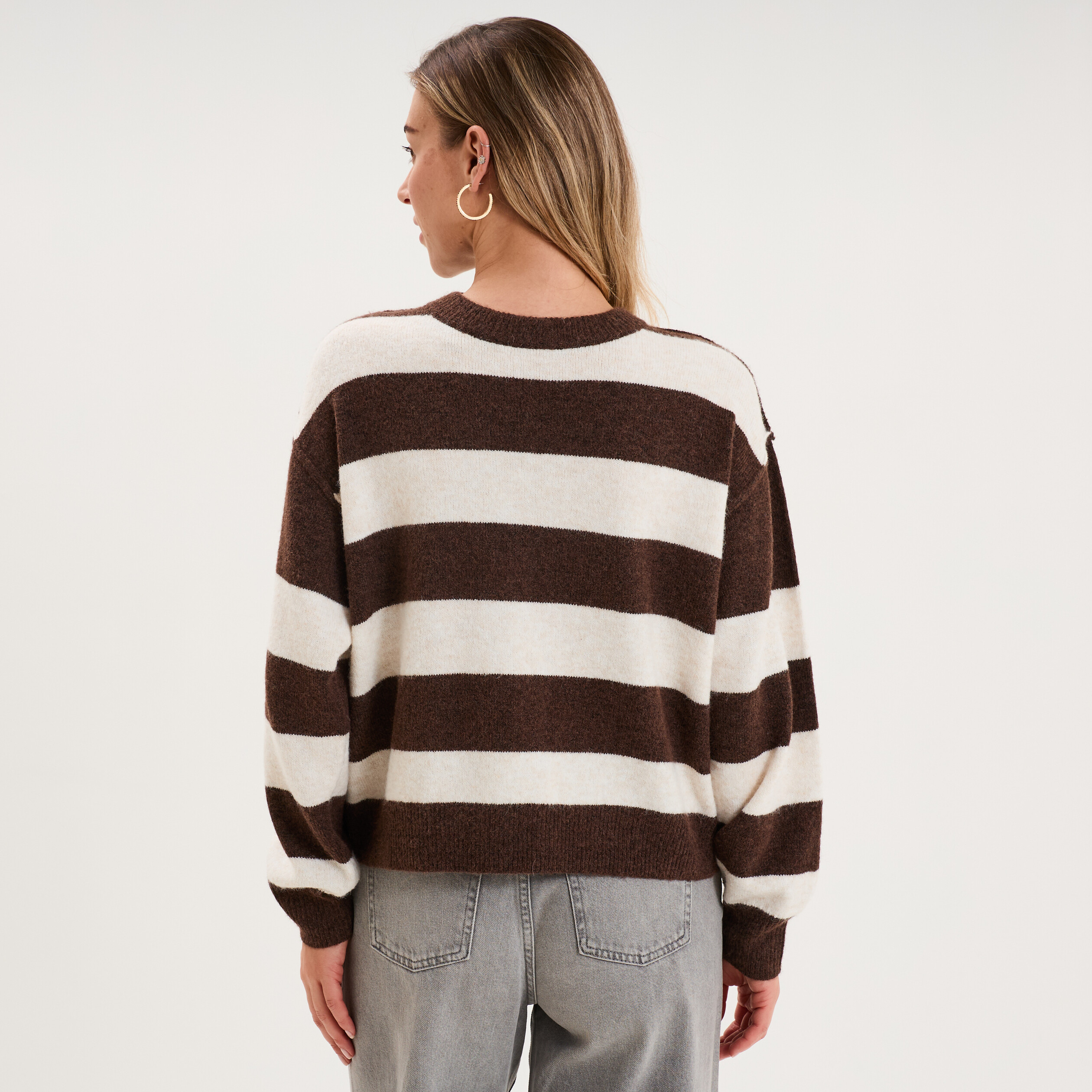 Pull col rond avec manches longues ecru femme