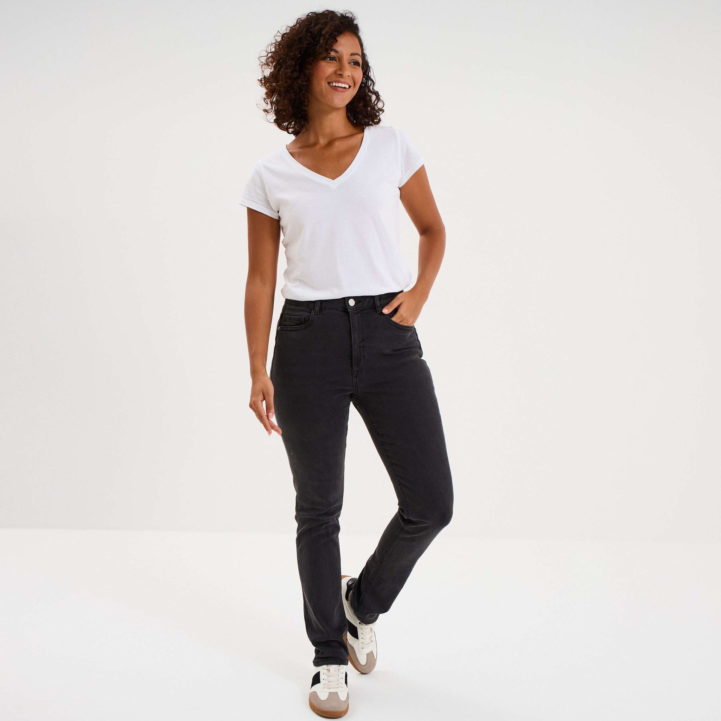 Jeans slim taille haute denim noir femme