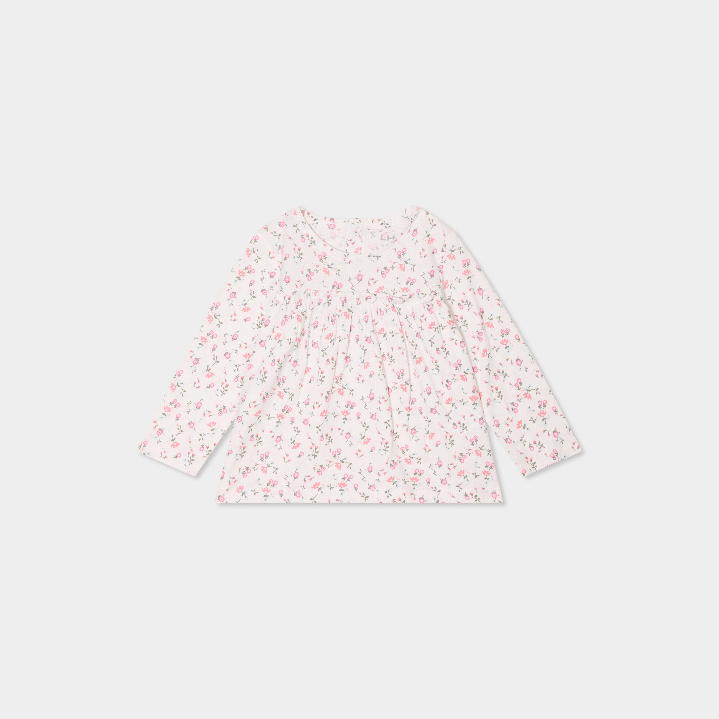 t shirt manches longues col rond coton ecru bebef T-shirt manches longues col rond coton ecru bébé fille
