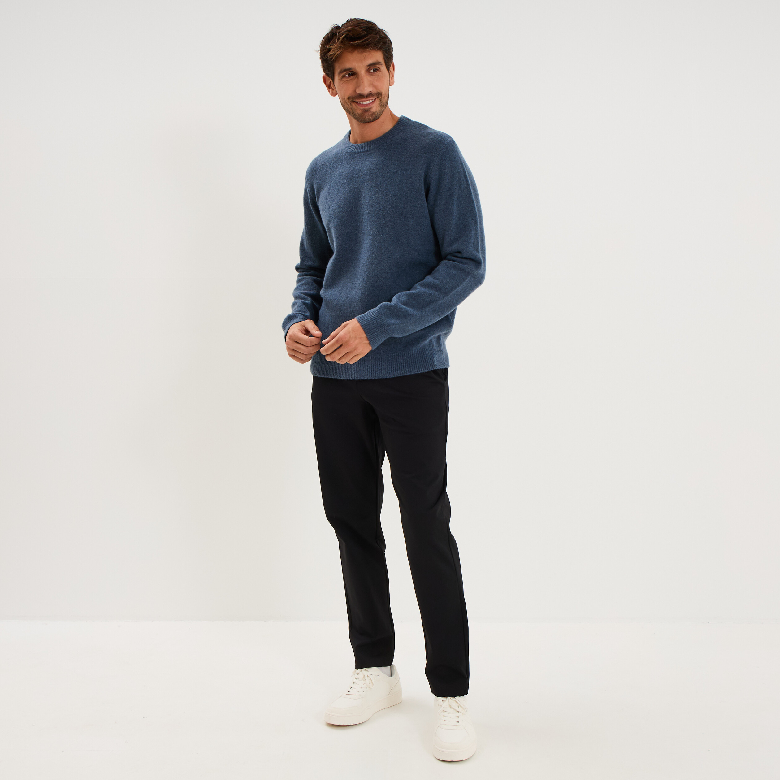 Pull col rond manches longues bleu gris homme