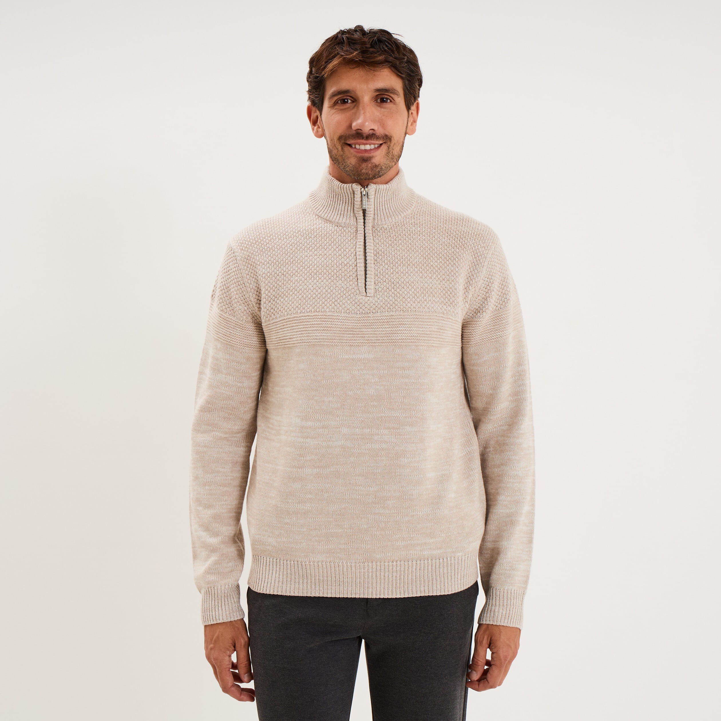 Pull col camionneur manches longues gris clair homme