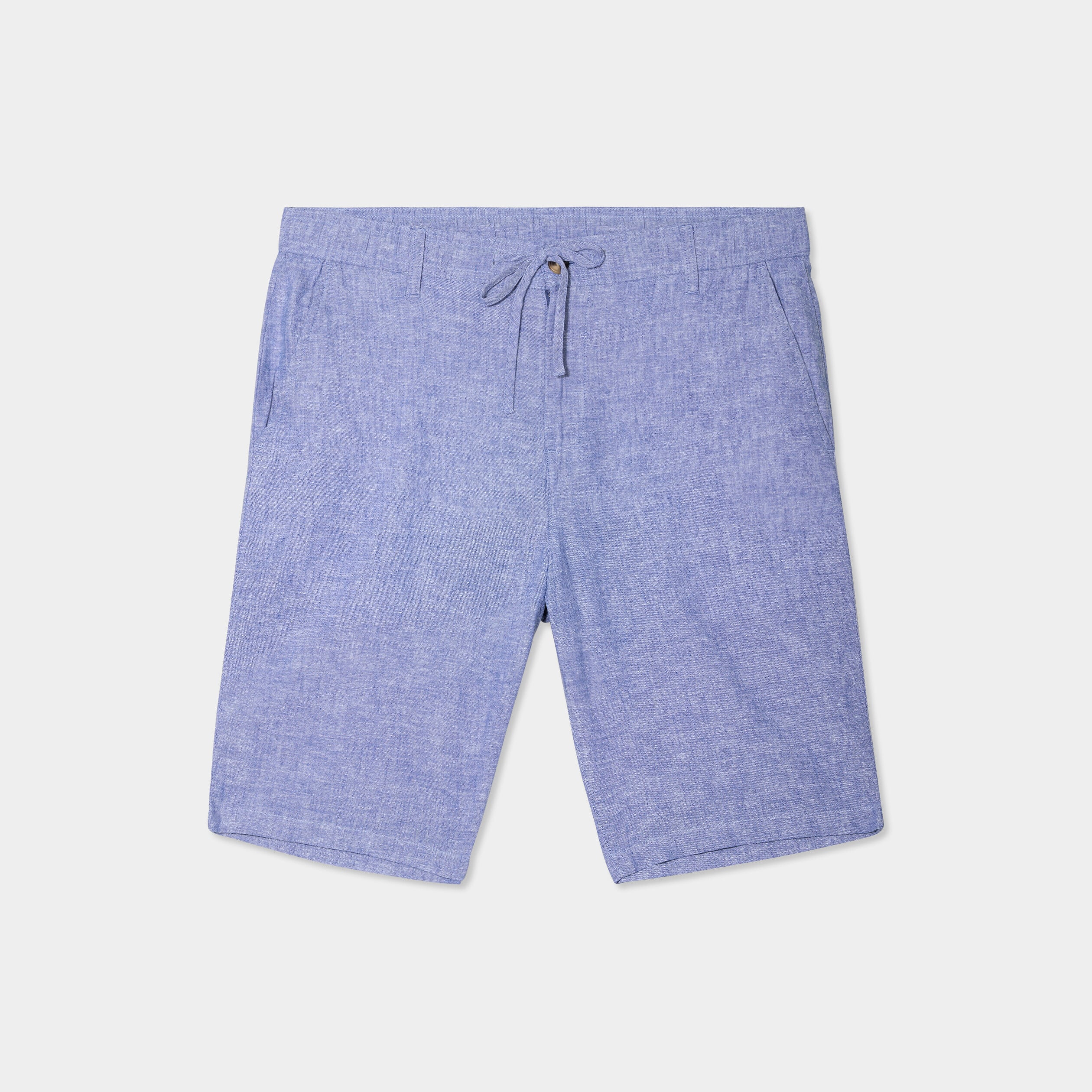 Bermuda chino &agrave; coulisse lin m&eacute;lang&eacute; bleu homme