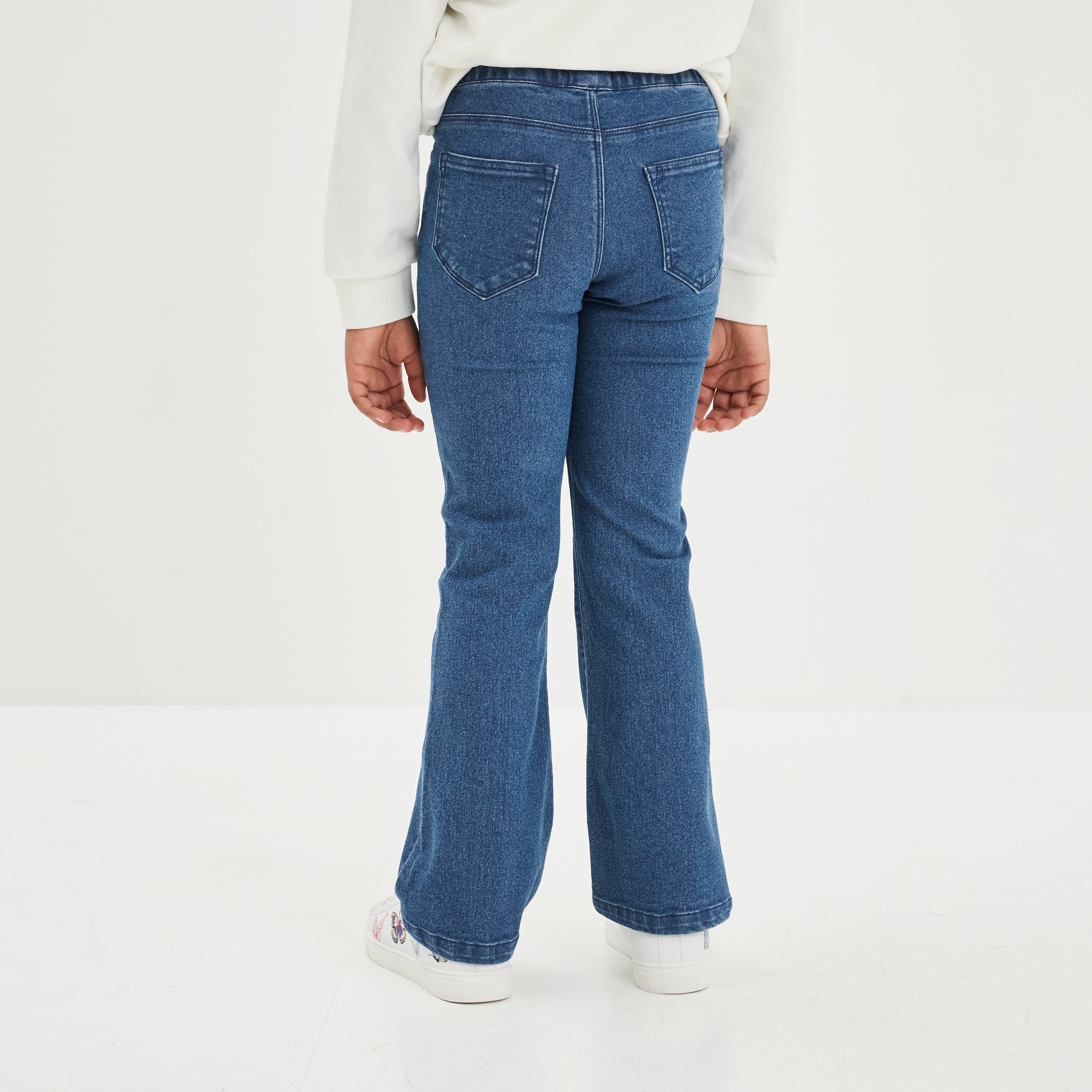 Jeans Fille Avec Pieds Élastiques - Denim Extensible Taille Élastique | Pour École Et Extérieur