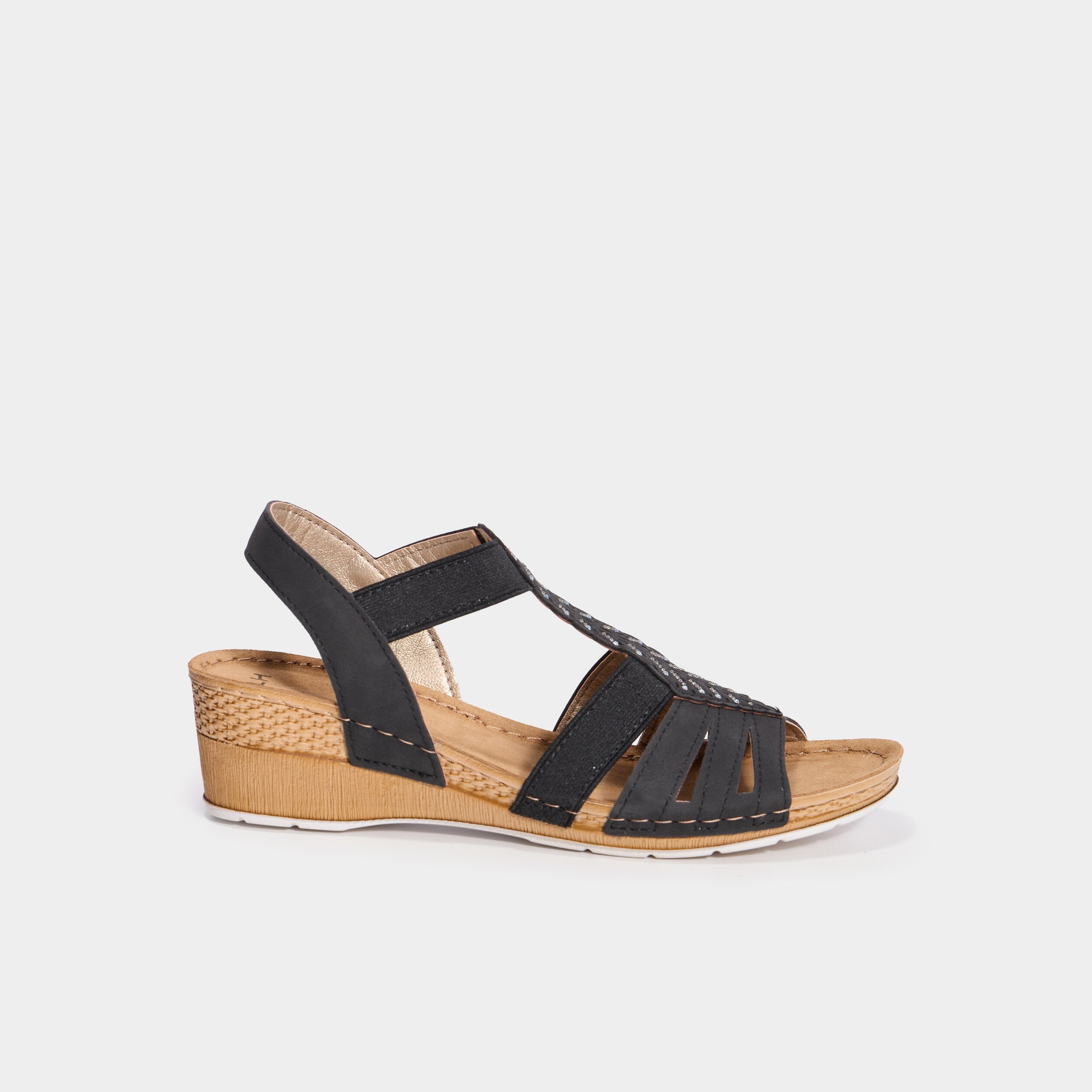 sandales compensees pied large noir femme Sandales compensées pied large noir femme