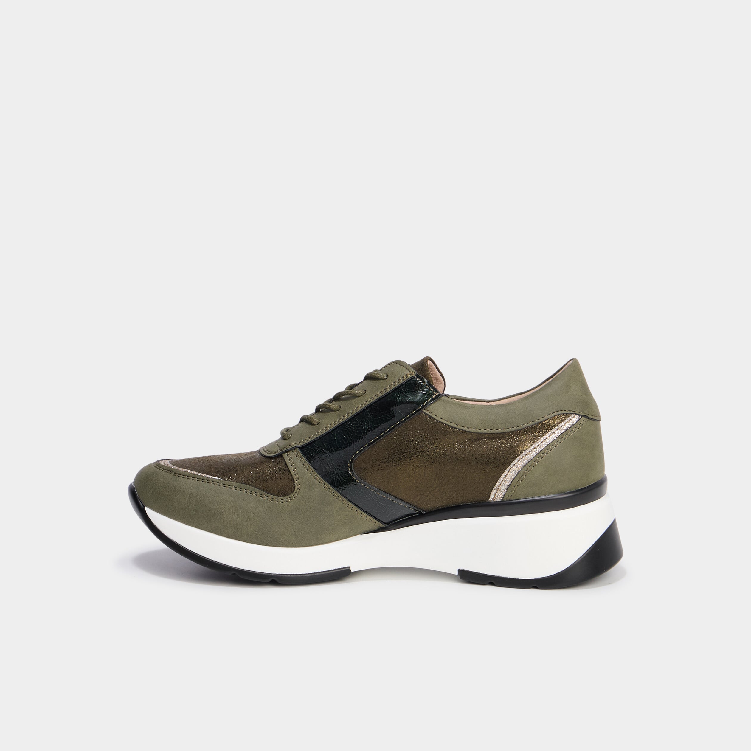 Baskets running compens&eacute;es zipp&eacute;es vert kaki femme