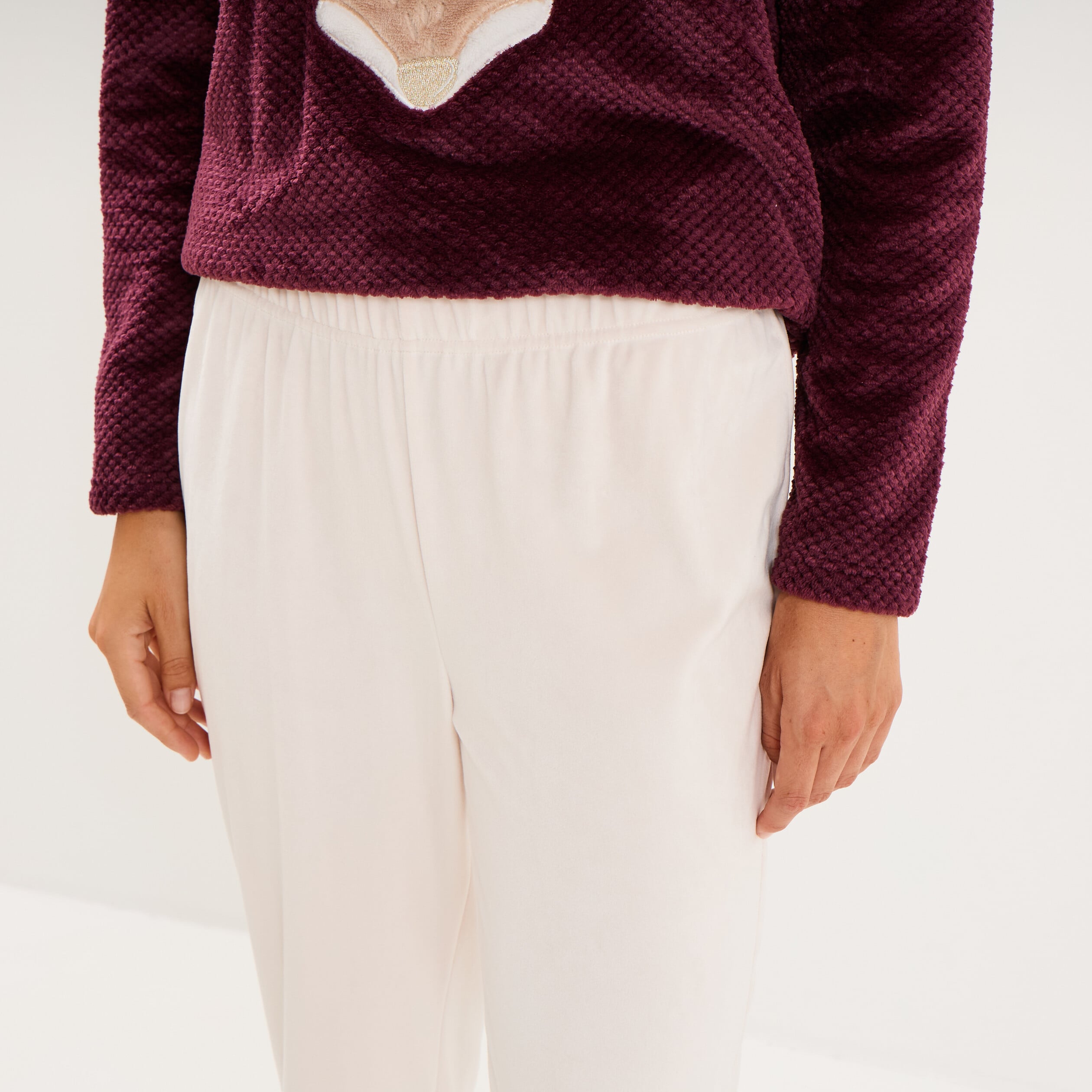 Ensemble pyjama pantalon polaire prune femme