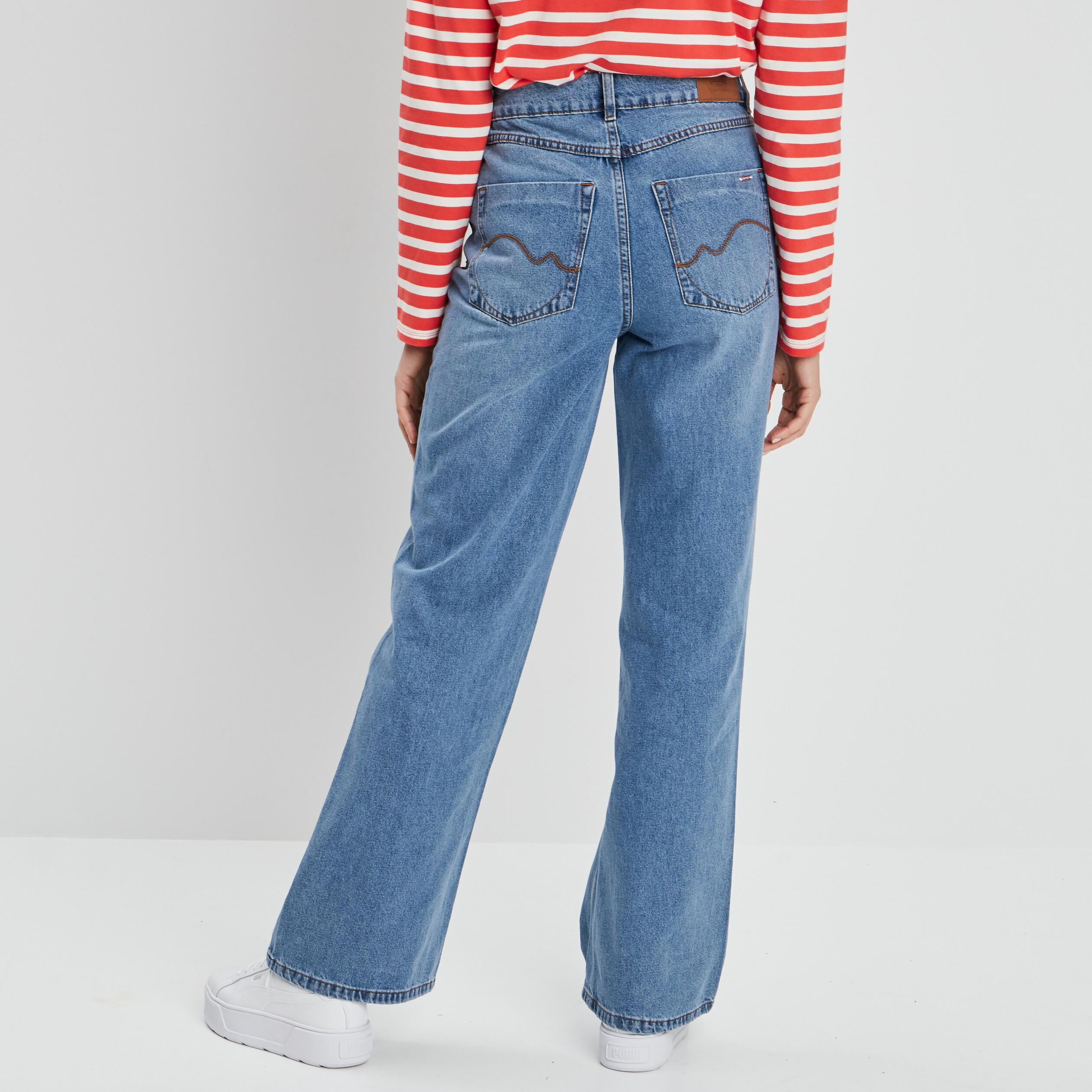 jeans palazzo taille haute denim double stone femme Jeans palazzo taille haute denim double stone femme